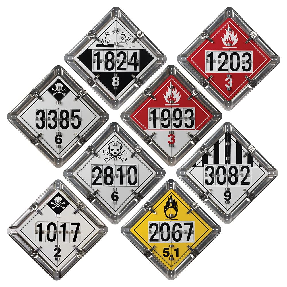 Numer-All Aluminum Flip File Placard, One Set with 8 Legends, Numbered - 13.75" x 13.75" Unpainted Back Plate with Rounded Corners, DOT Hazmat Compliant, J. J. Keller & Associates, Inc.