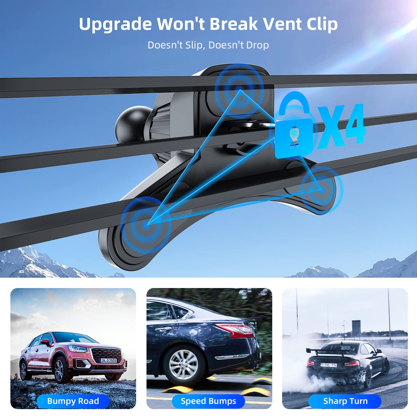 Phone Holder Mount for Car [ Off-Road Level & Stable Hook ] Windshield Dashboard Air Vent Universal Hands-Free Automobile Mounts Cell Phone Holder Fit for iPhone Smartphones