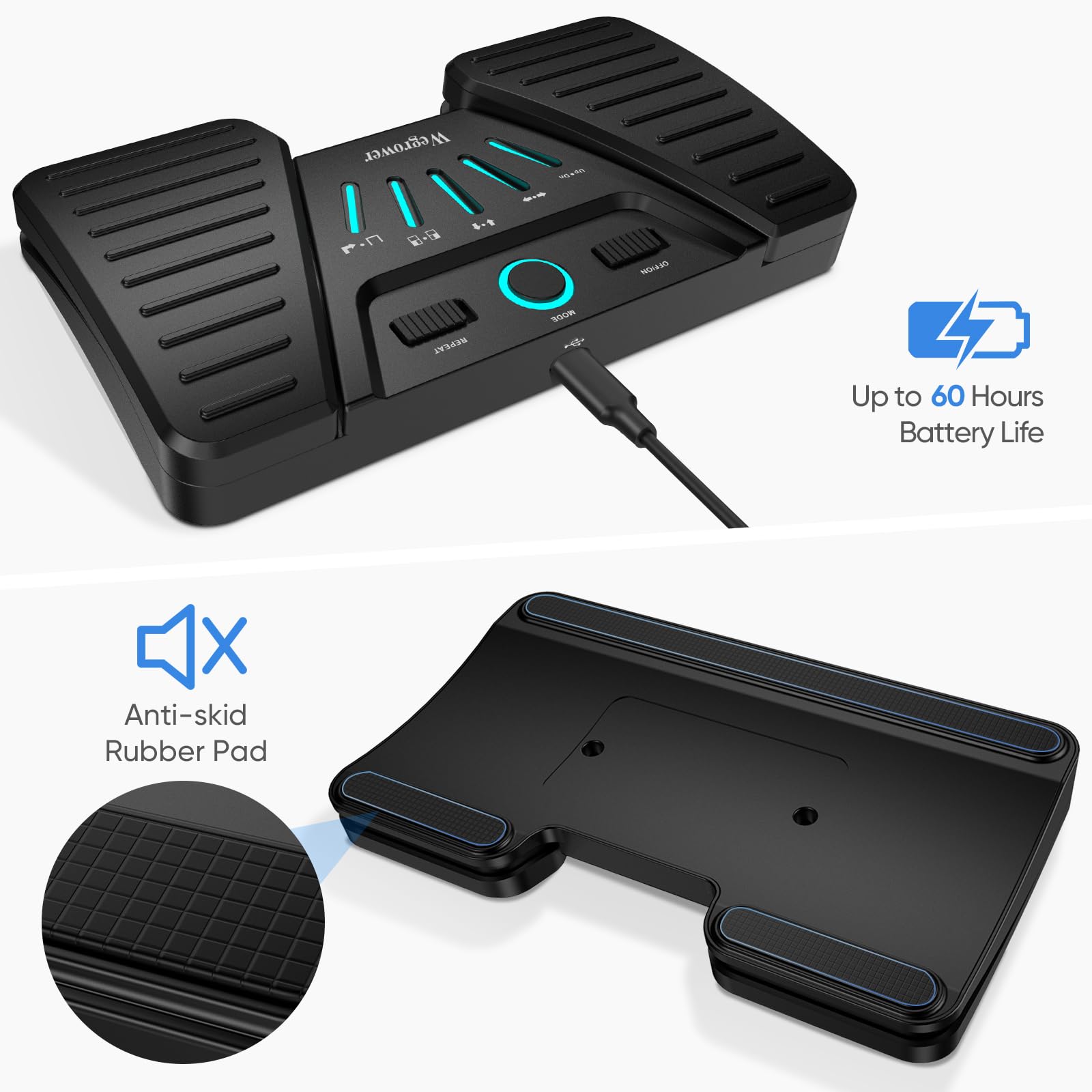 Wegrower Wireless Page Turner Pedal for Musical Instruments，Portable Bluetooth Foot Pedal, Silent Rechargeable Music Page Turner with Anti-Slip Rubber for iPad, Tablets, Phone