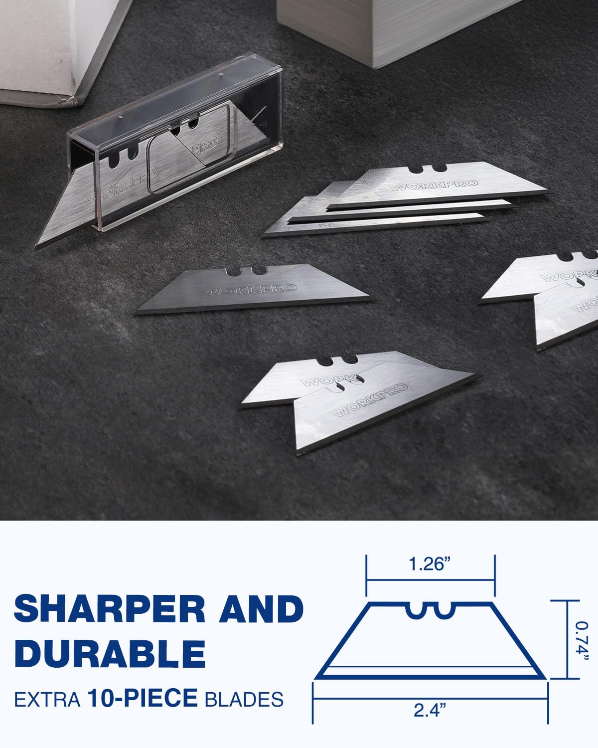 WORKPRO Folding Utility Knife Set Quick Change Blade, Back-lock Mechanism 3-piece with 10-piece Extra Blades