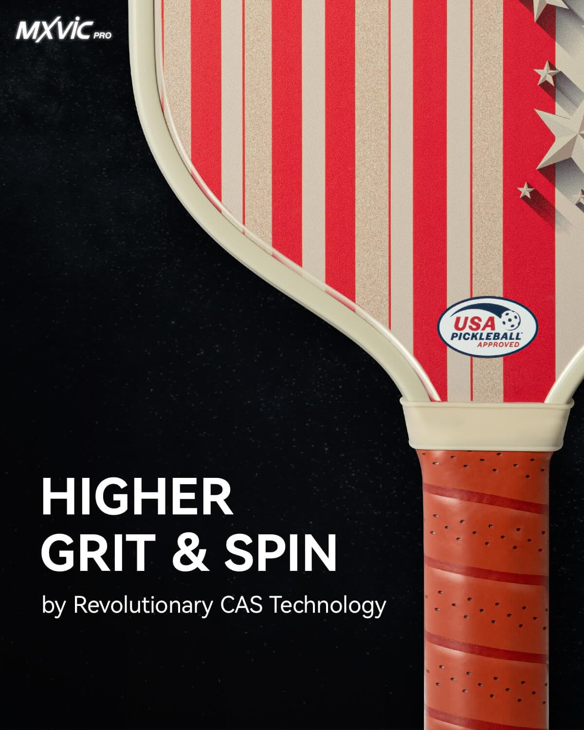 MXVIC 16mm Pickleball-Paddle, T700 Carbon-Fiber Surface (CFS) with High Grit & Spin, USAPA Approved Power and Control Paddle with Cover | 2024 American Flag Pickle-Ball Racket for Intermediate, Pro