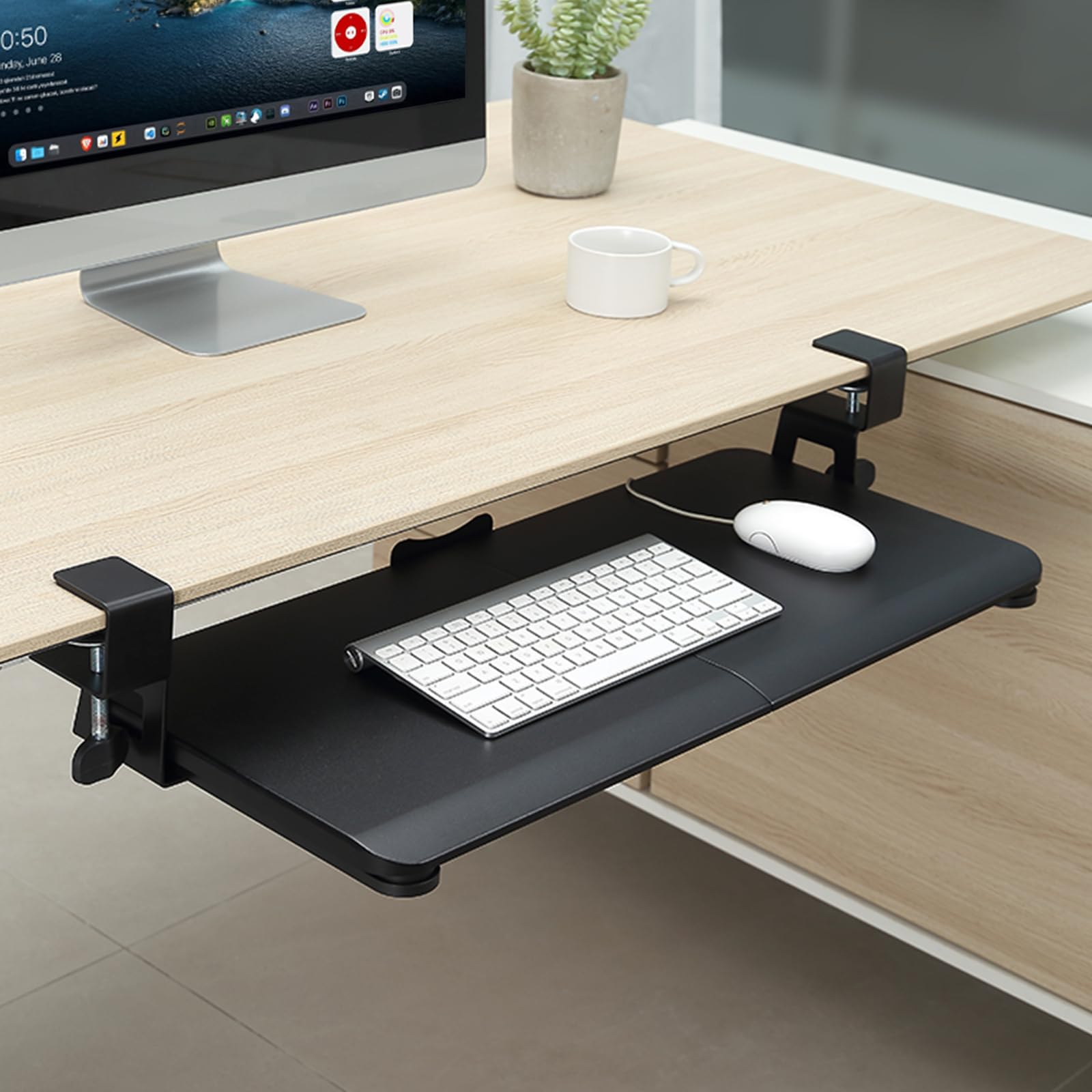 DQCGLY Keyboard Tray Under Desk, Slide Out Computer Keyboard & Mouse Tray with C Clamp-on Mount Easy to Install,30" W（Including Clamps） X 12"D Large Size,Black