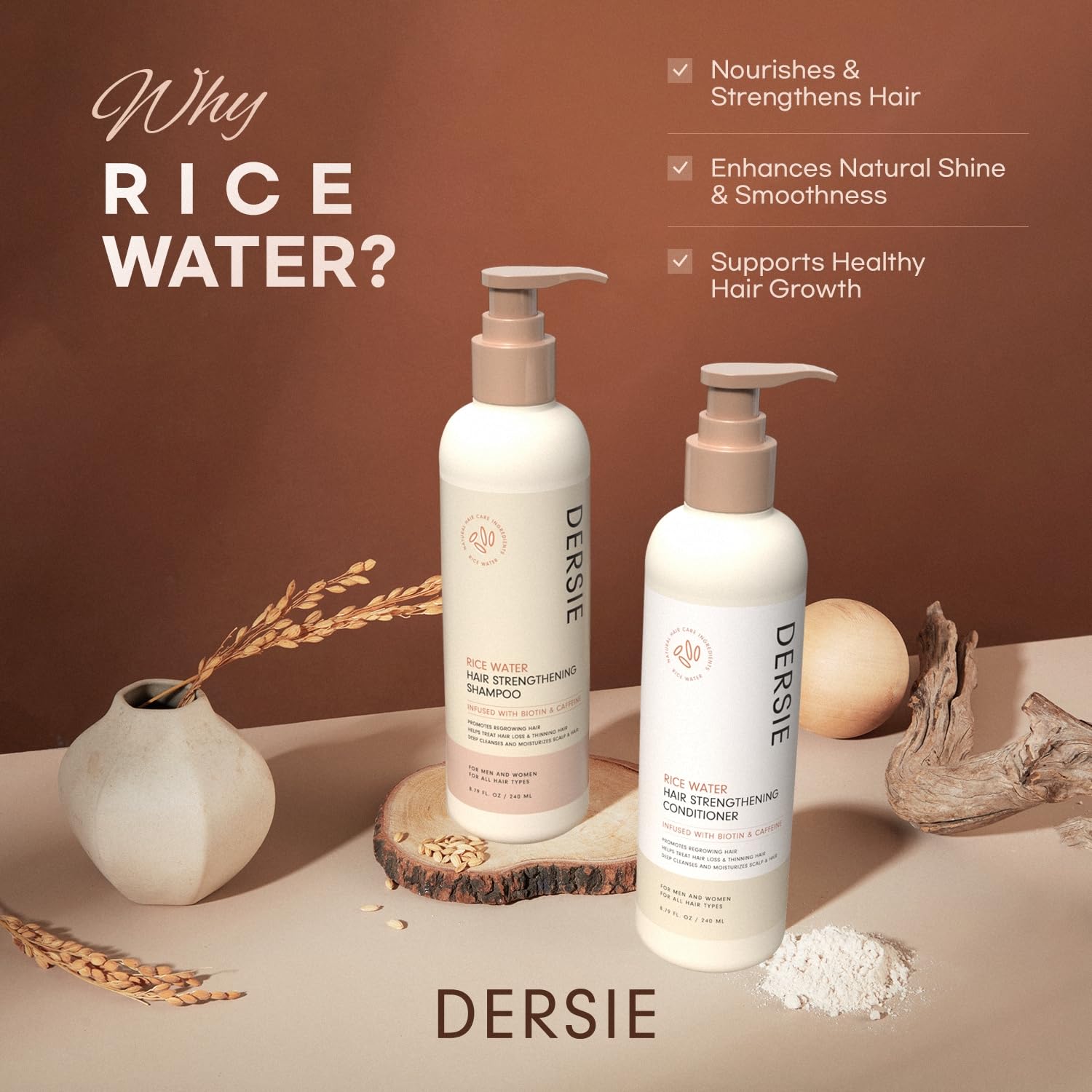Rice Water Hair Growth Shampoo and Conditioner: Hair Growth Shampoo and Conditioner Infused with Biotin and Caffeine for Thinning Hair (Rice Water Shampoo & Conditioner)