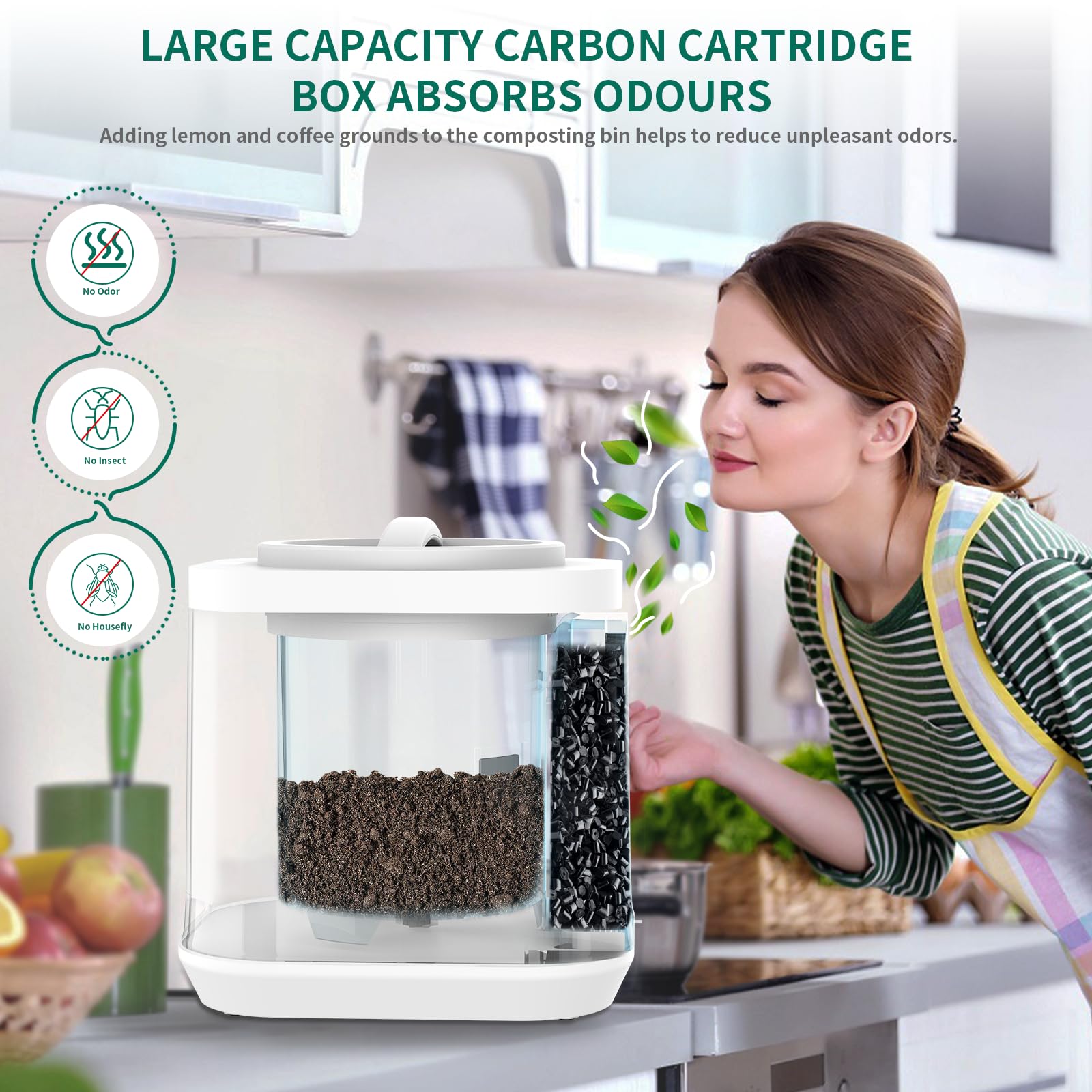 4L Electric Composter for Kitchen, Smart Compost Bin Outdoor/Indoor, Odorless/Auto-Cleaning/Low Noise/Intelligent LED Display, Turn Food Waste to Fertilizer, Compost Machine for Apartment Countertop.