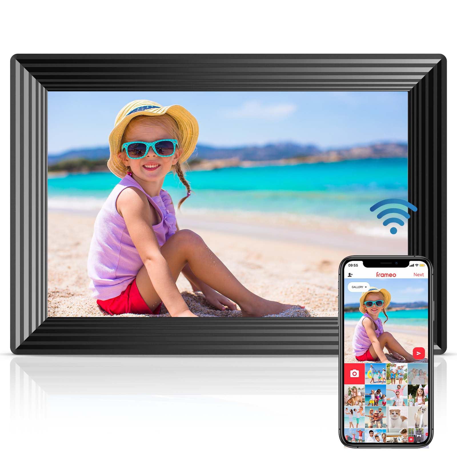 Frameo 10.1" WiFi Digital Picture Frame, Smart Digital Photo Frame with 16GB Storage, 1280x800 IPS HD Touch Screen, Auto-Rotate, Easy Setup to Share Photos or Videos Remotely via App from Anywhere