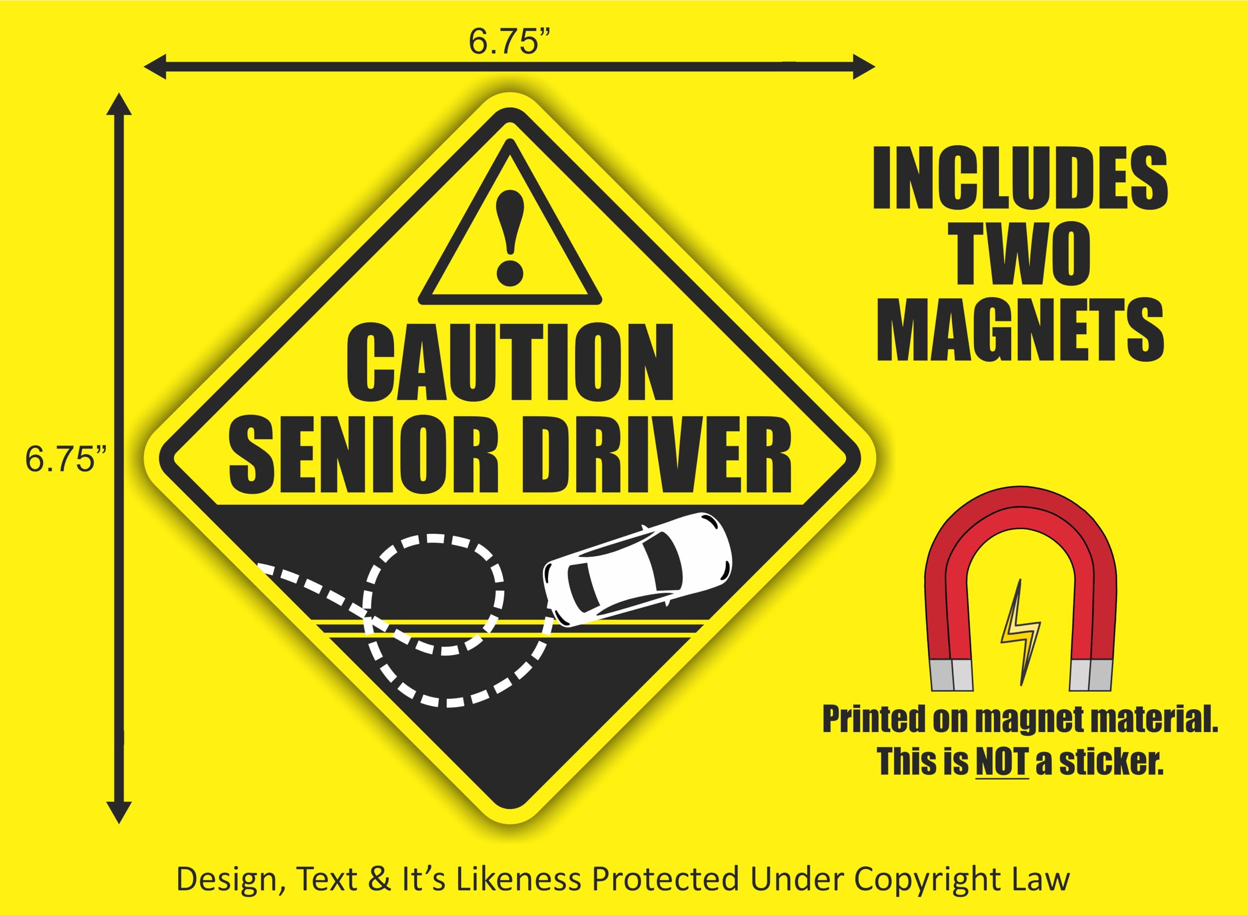 2 Funny Prank Caution Senior Driver Car Magnet Sign Gag Gifts for Elderly Women, Men, New Drivers & Student Drivers, Great Joke Gift for Over 40 & 50 Year Old People & Other UFO Driving Life Forms