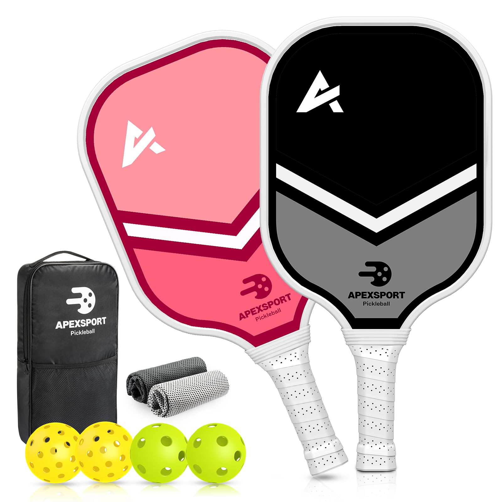 Pickleball Paddles Set of 2, USAPA Approved Lightweight Fiberglass Pickleball Set with 4 Pickleballs, 1 Pickleball Sling Bag, 2 Cooling Towels, Pickleball Gifts for Women Men Beginners & Professional