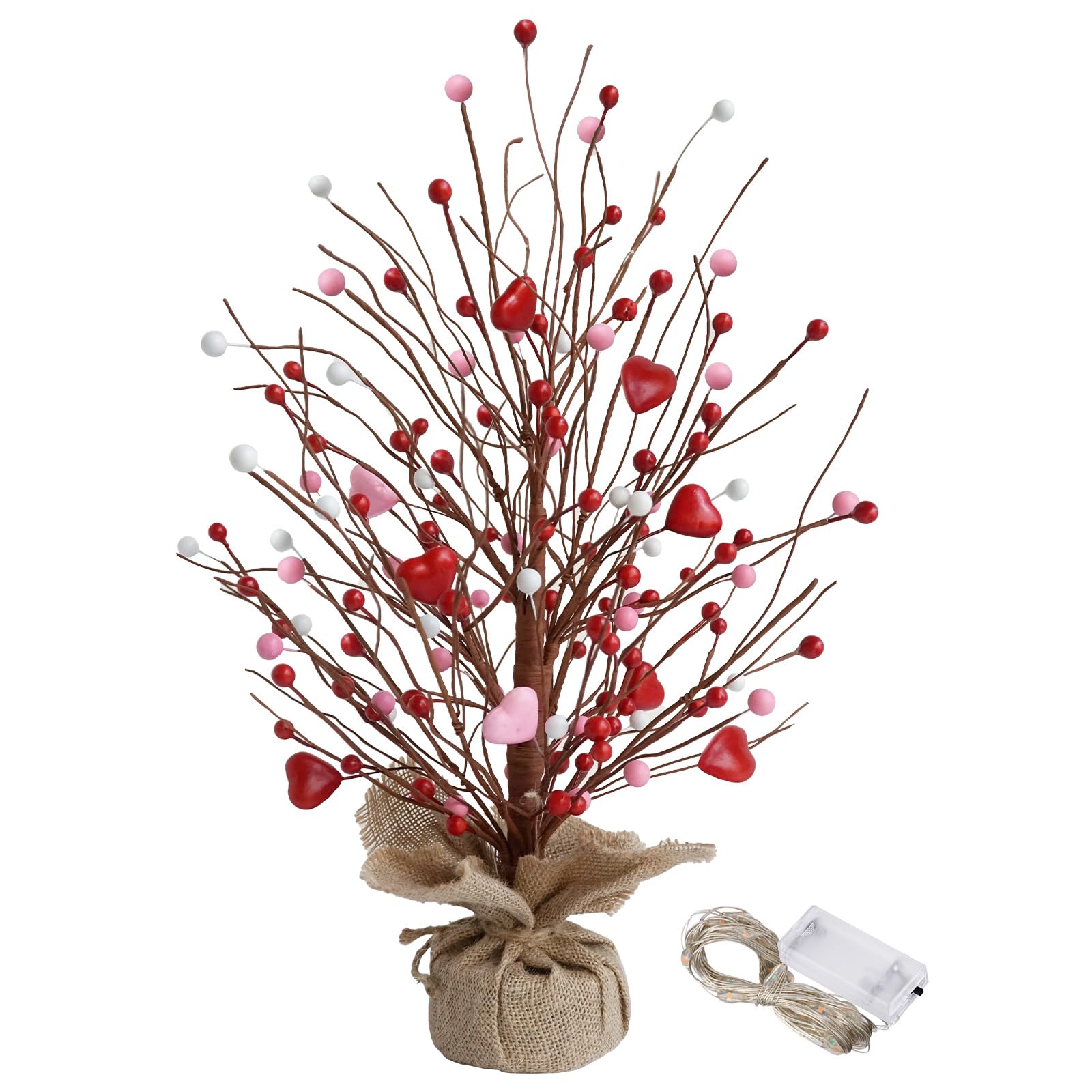 CRCZK 19" H Valentines Day Heart Table Tree Decorative Red Love Berries, Artificial Tree Decor for Valentines Day Party Festival Home Decor.