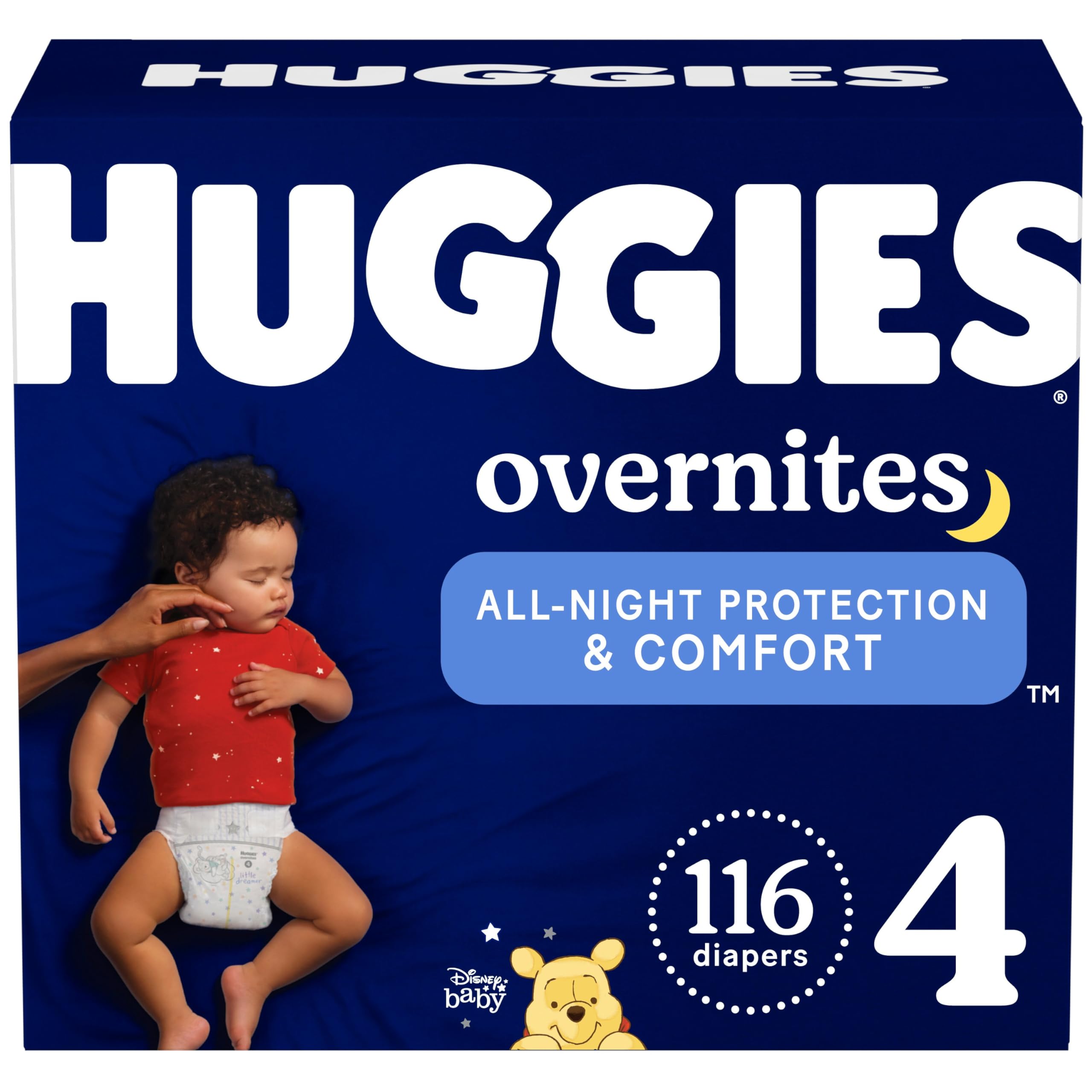 Huggies Size 4 Overnites Baby Diapers: Overnight Diapers, Size 4 (22-37 lbs), 116 Ct (2 Packs of 58)