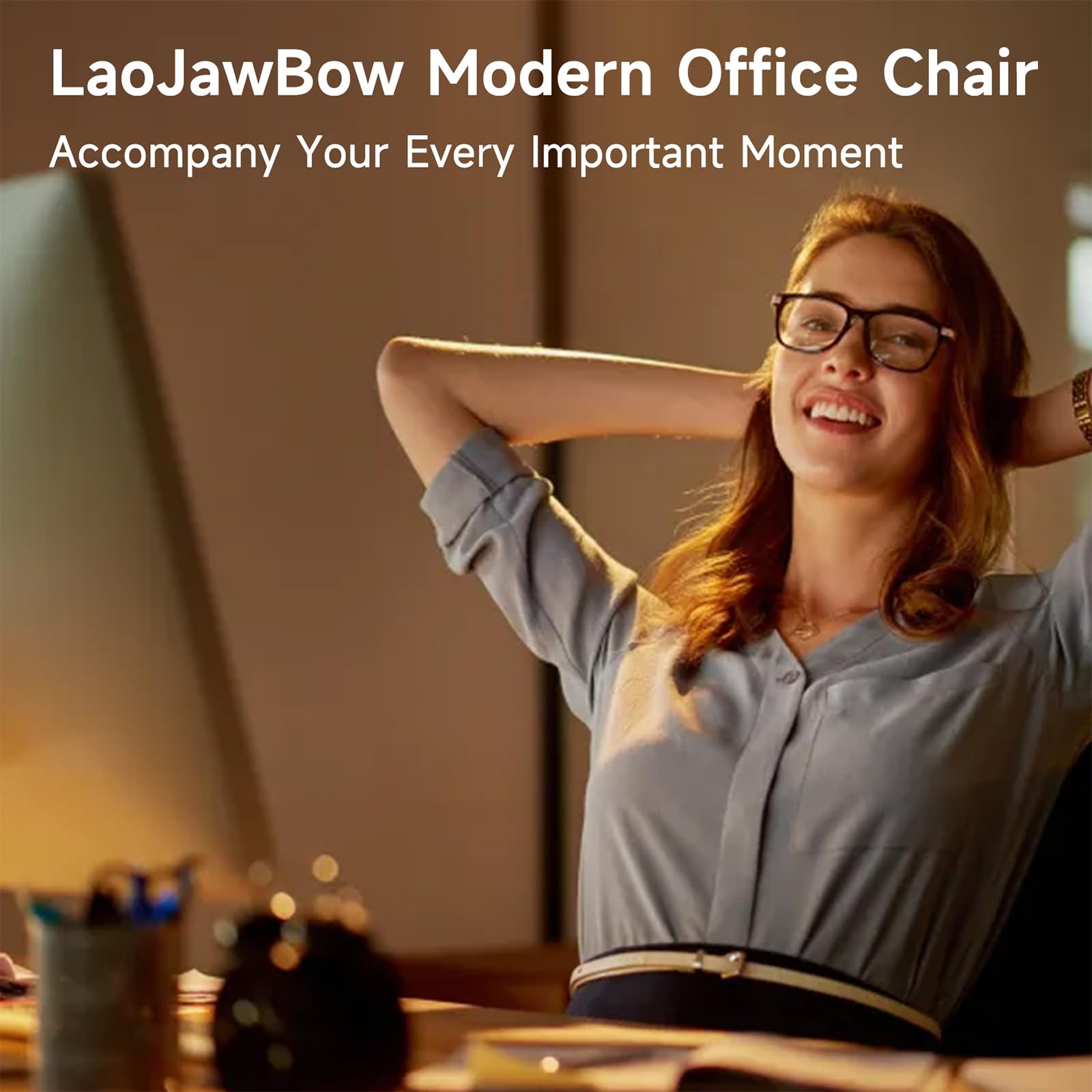 LaoJawBow Ergonomic Office Chair - Comfy Desk Chairs with Wheels and Arms, 400LB Heavy Duty Mesh Computer Chairs with Comfortable Lumbar Back Support for Home Office, Bedroom, Study and College Dorm