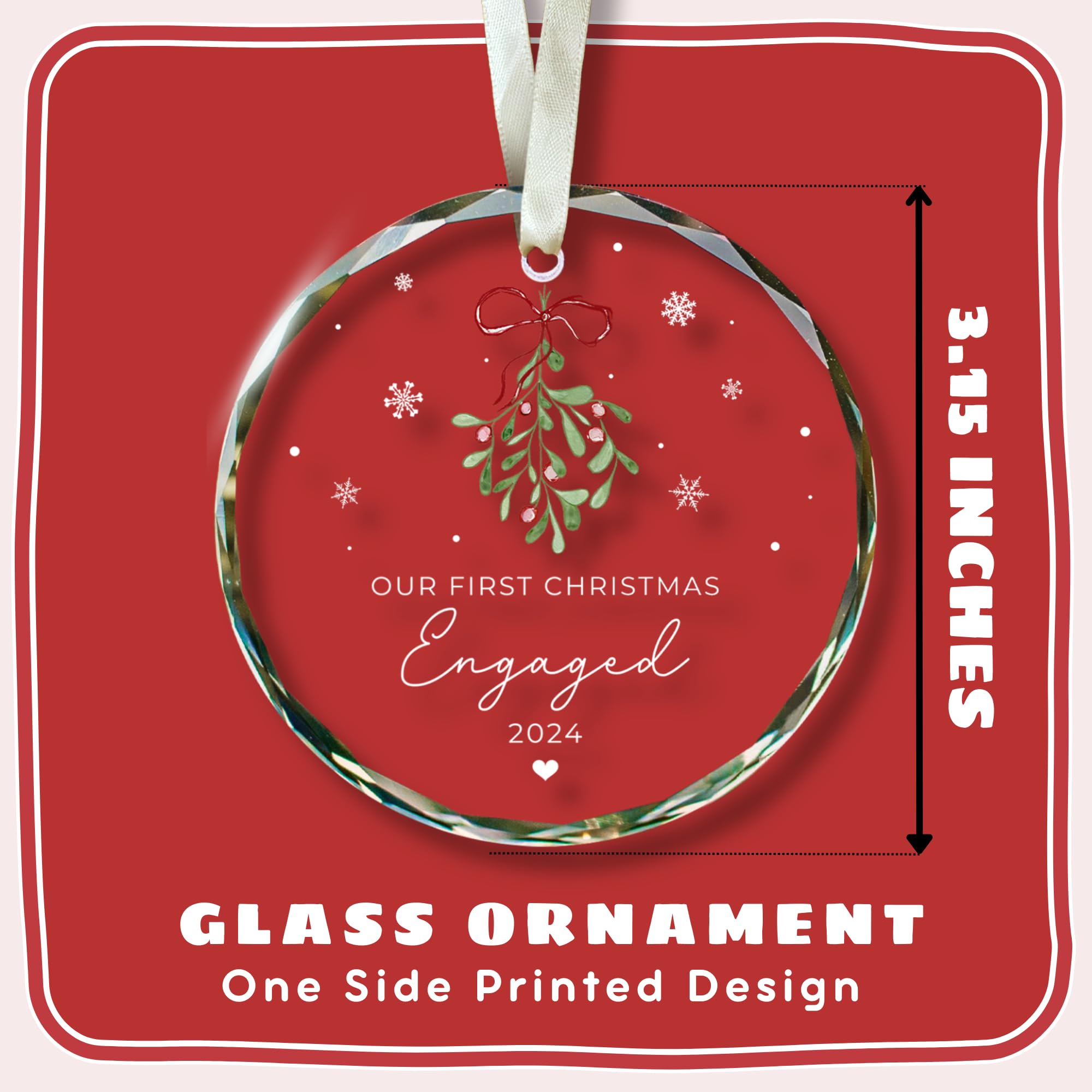 Engagement Gifts for Couples - Engagement Gift - Gifts for Newly Engaged Couples - Happy Engagement Gifts for Women, Bride, Friends - Engaged Gifts for Her - Glass First Christmas Engaged Ornament