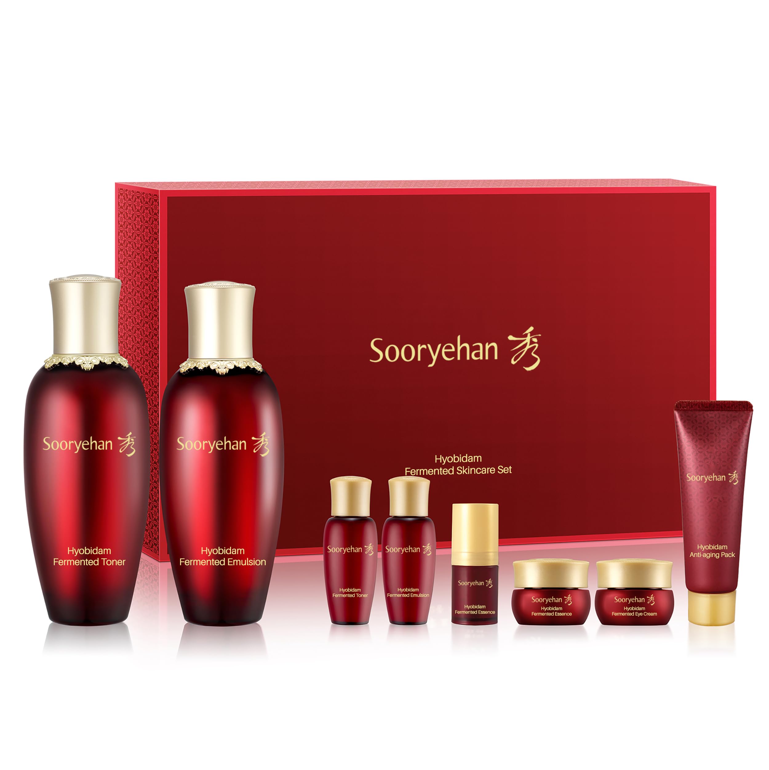 Sooryehan Hyobidam Fermented Skincare Gift Set (13.53 fl oz) - Premium Korean Skin Care for Intense Hydration, Elasticity. Ginseng, Snow Fungus.