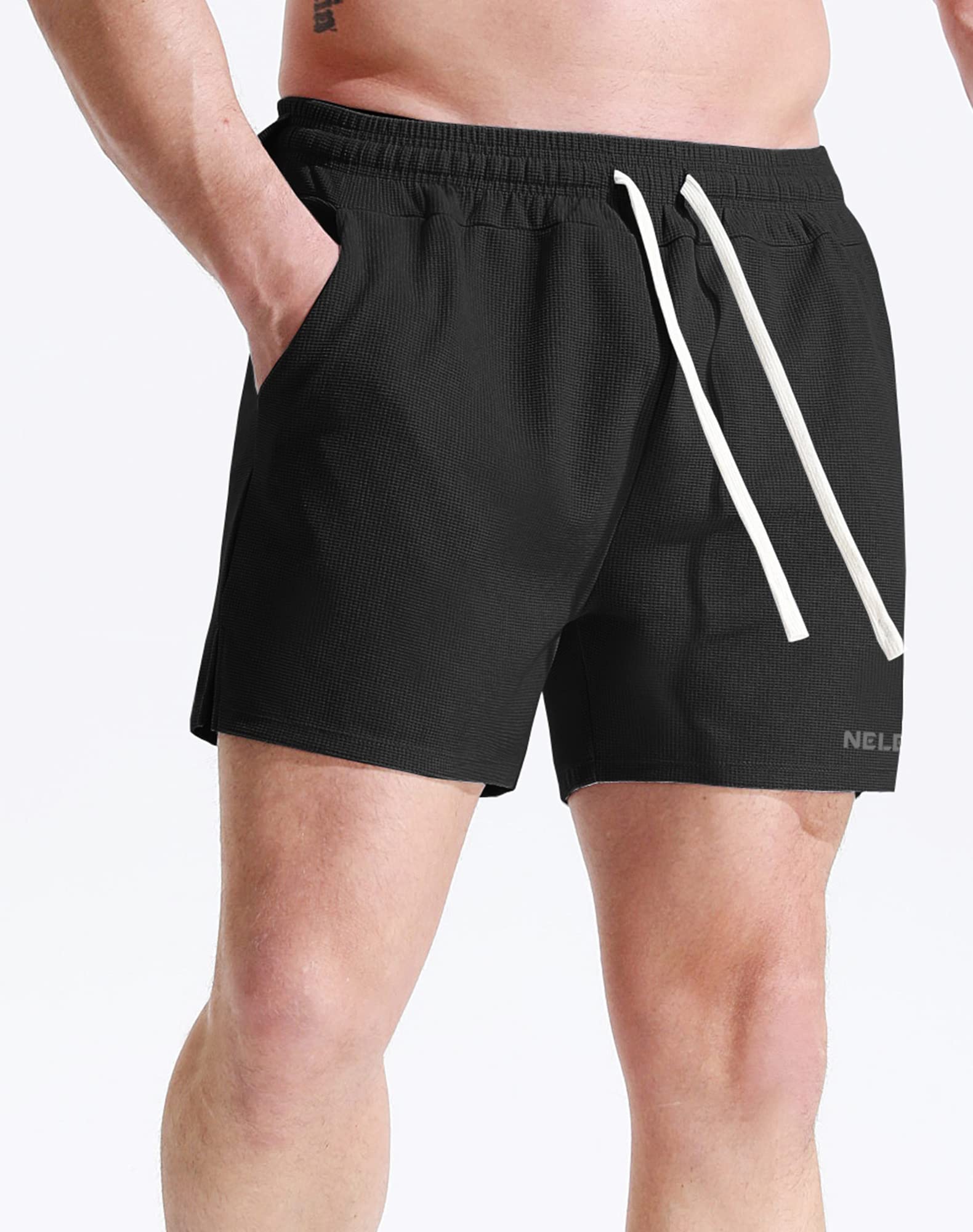 NELEUS Men's 3 Pack Running Shorts with Pockets,6112 Black/Black/Black,XL