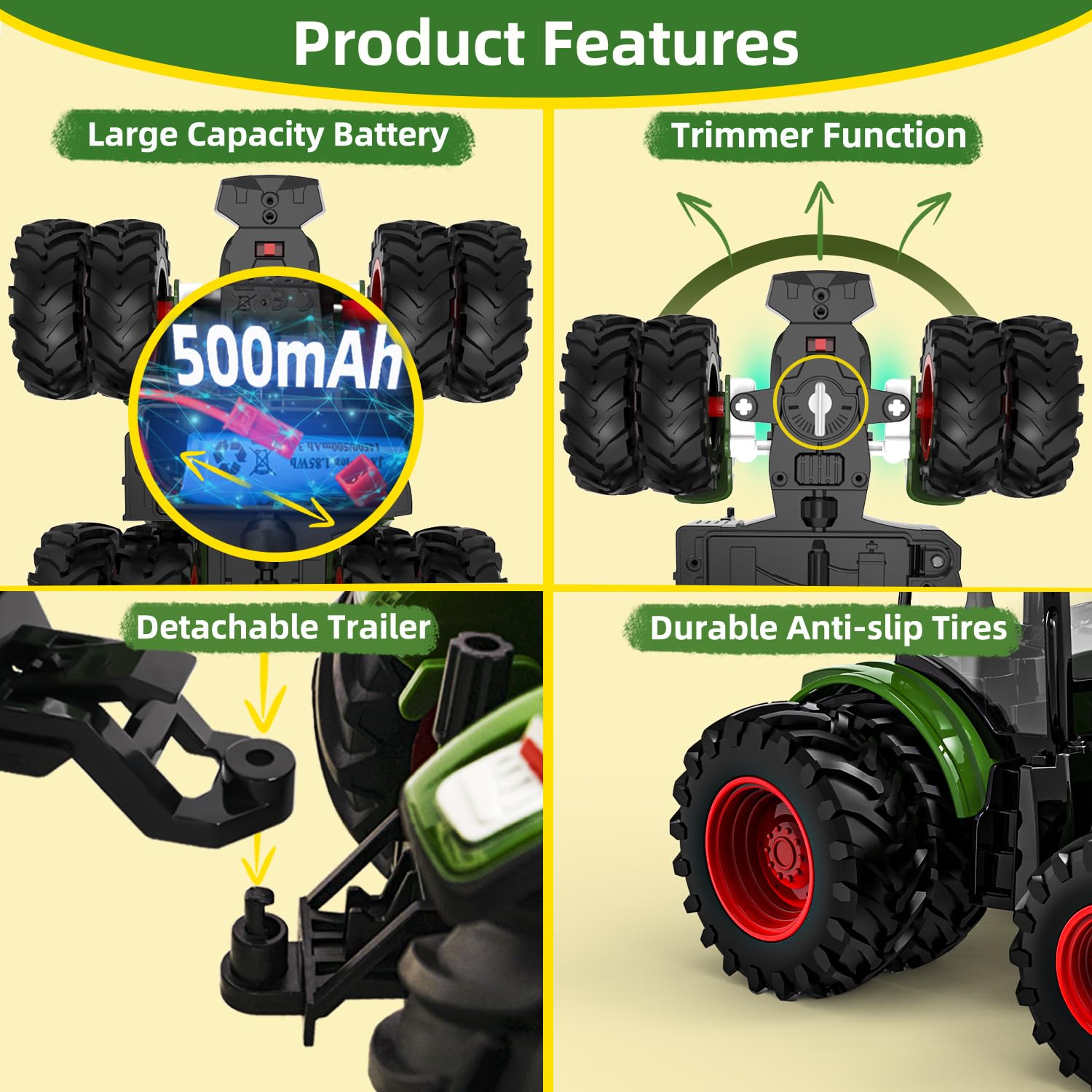Remote Control Tractor Toy, 2.4 Ghz RC Tractor Toys for Kids 3-5, Toy Tractors Set with Trailer and Light/Loading Arm, Farm Animal Toys Include Cows, Sheep and Hay Bales, Toys for Boys 5-7