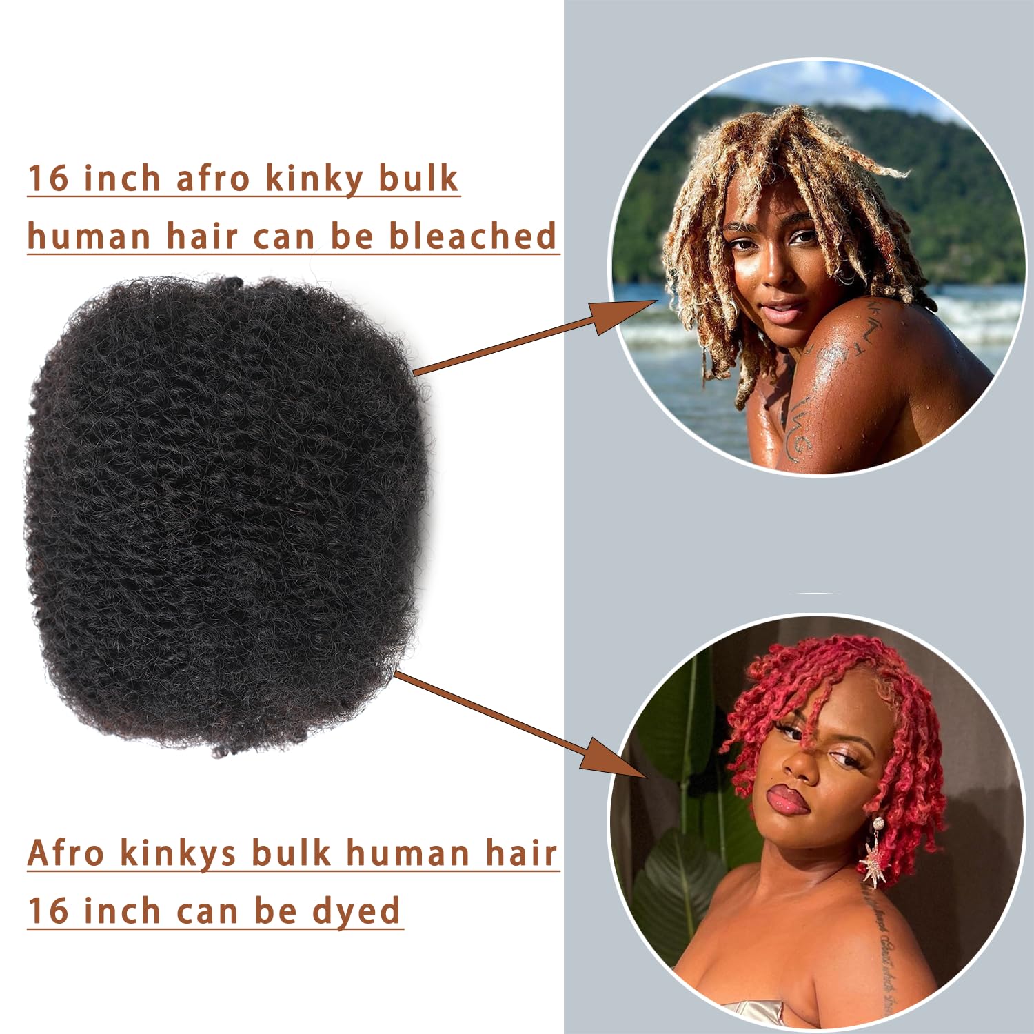 YuDragonFt Afro Kinkys Bulk Human Hair 16 Inch 30g/Bundle Black 16 Inch Afro Kinky Bulk 100% Human Hair Afro Kinky Hair Bleach Before Dyeing(30 Gram Each Package)