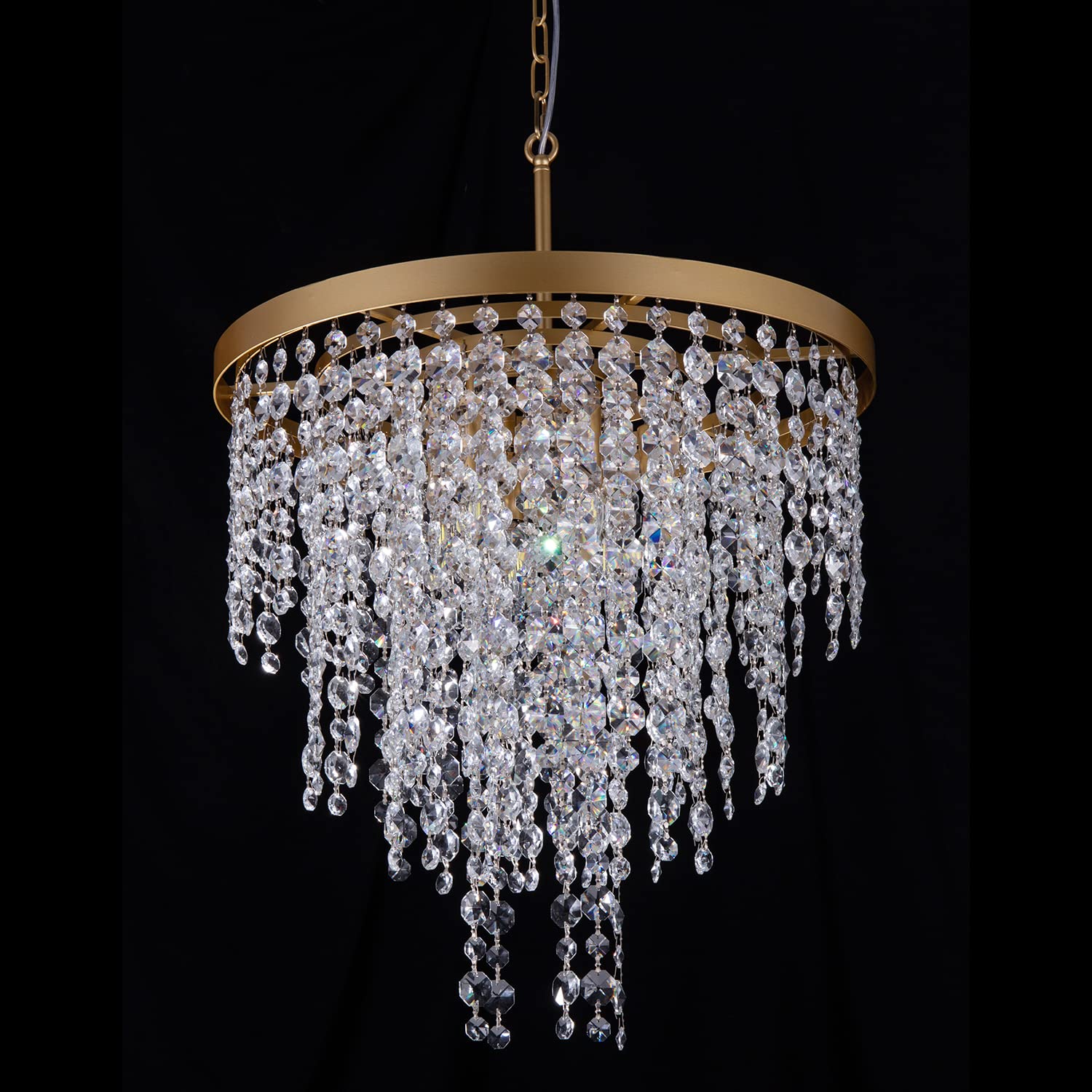 Wellmet Gold Crystal Chandelier 24 inch, 3-Tier Modern Round K9 Crystals Light Fixtures for Dining Room, Contemporary Pendant Light Fixture Kitchen Island, Living Room, Bedroom,Foyer