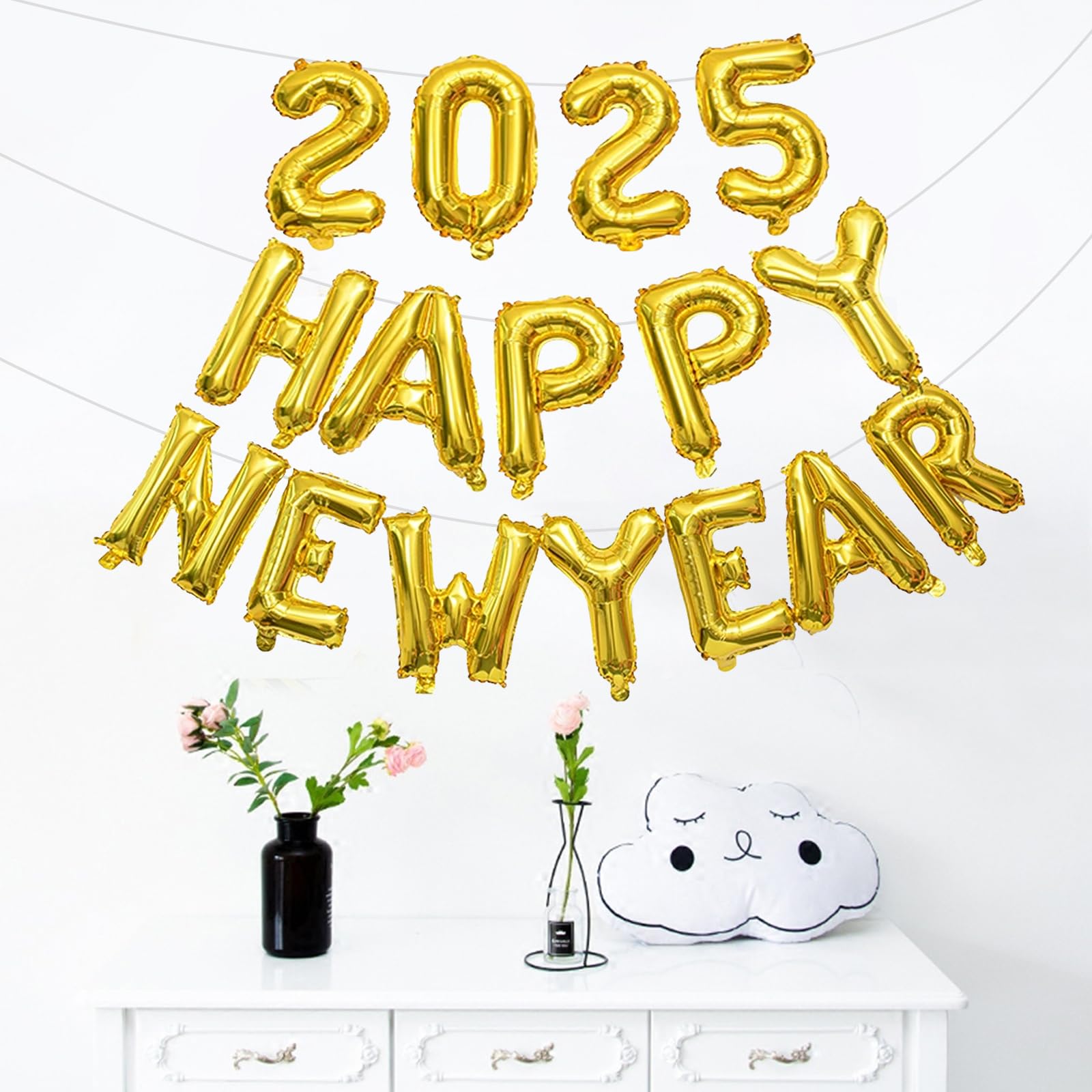 Happy New Year Balloons,16 Inch Gold Foil New Years Decorations 2025 Balloon NYE Letters Balloons Banner New Years Eve Party Supplies 2025 Happy New Year Decorations 2025 New Years Eve Balloons 2025