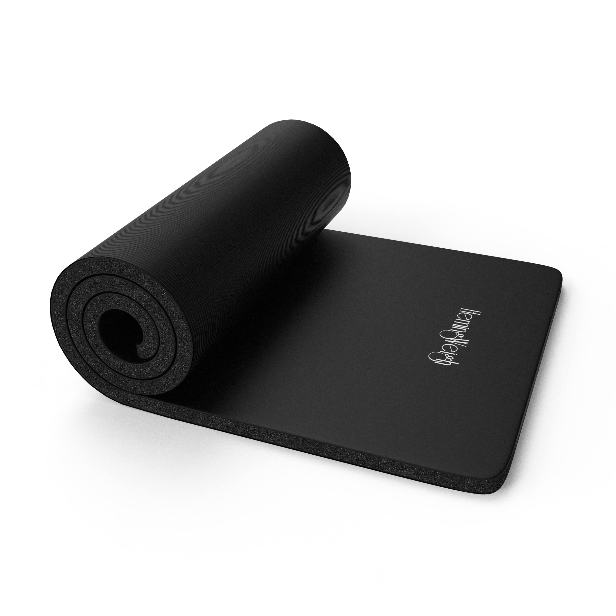 HemingWeigh Yoga Mat 1 inch Extra Thick | Non Slip Black (70"L x 23"W)