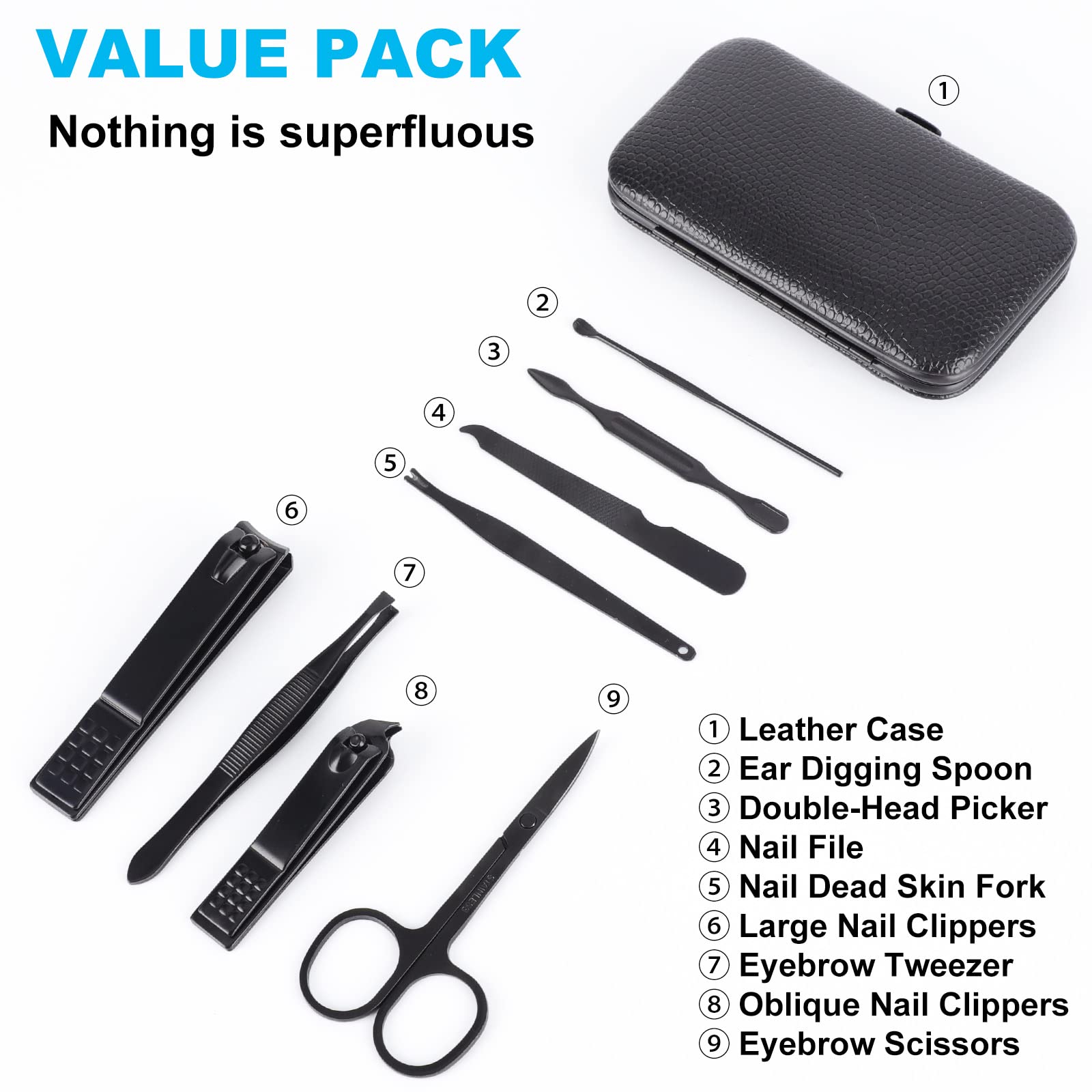 8 PCS Nail Clippers, ONEHERE Premium Manicure Set, Professional Grooming Gift Kit, Pedicure Kit, Facial, Hand, Foot, Cuticle Nail Care Tools, Fingernail Clippers with Luxurious Portable Travel Case