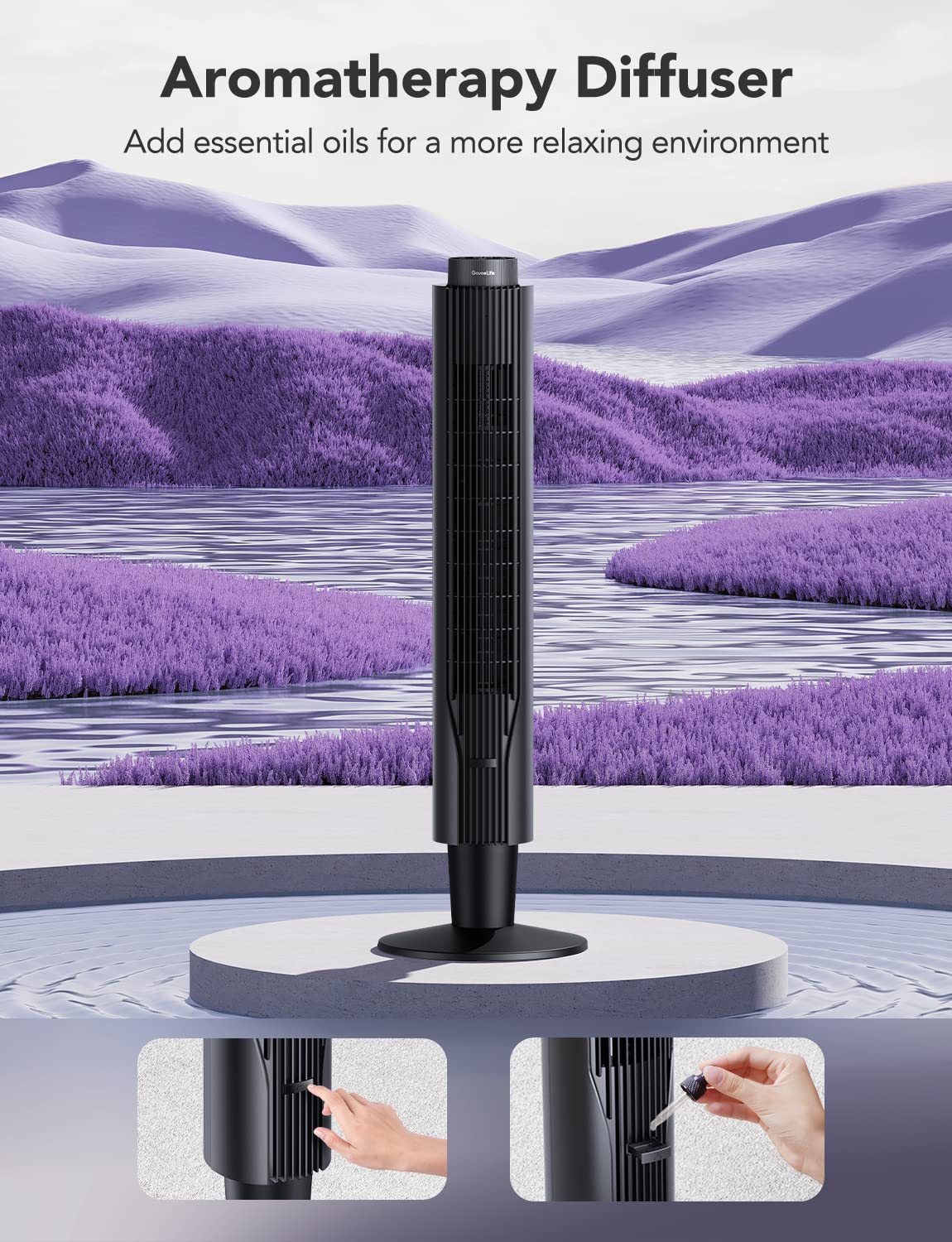 GoveeLife Smart Tower Fan 2023 Upgraded, 42 Inch WiFi with Aromatherapy and Temp Sensor, Oscillating 8 Speeds 4 Modes up to 25ft/s, 24H Timer Tower, 27dB Quiet Floor for Bedroom