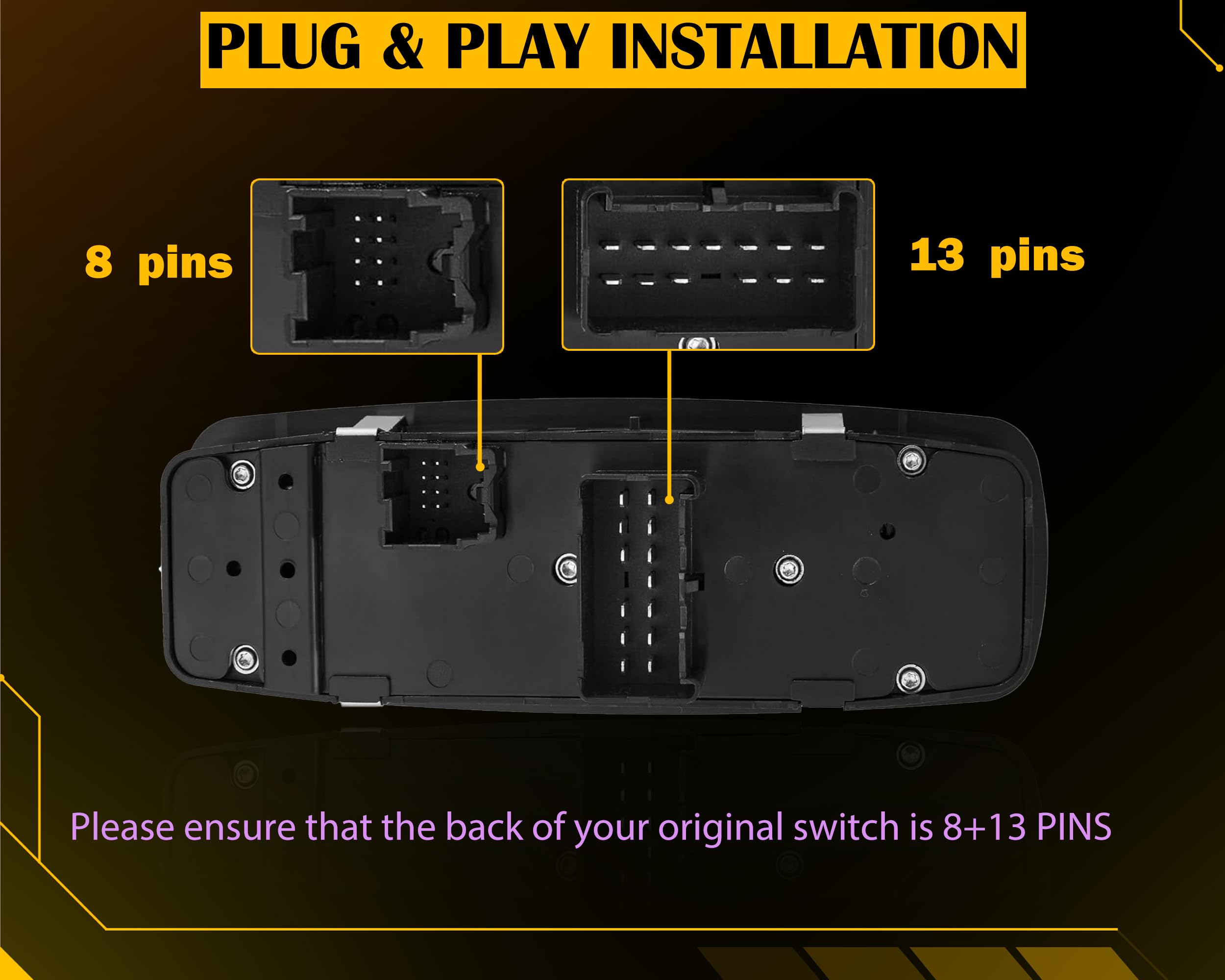 ZAPOSTS Power Window Switch,8 PINS +13 PINS Check Required,Fits for Dodge Dart 2013-16.Replaces 68271203AB 68271203AA 56046568AC.Driver Side Control Door vidrios Master Switch.(Green Light)