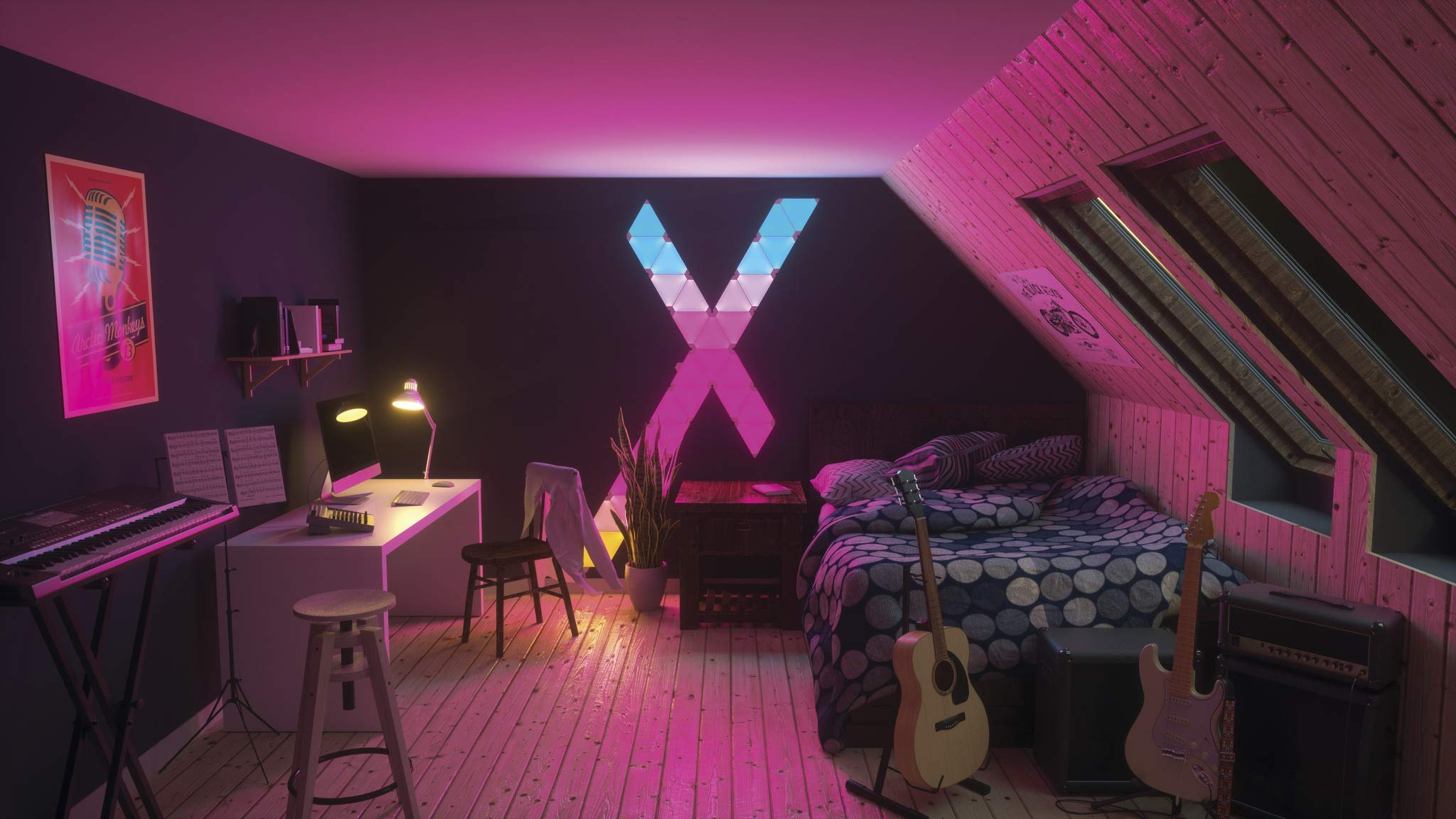 Nanoleaf Rhythm Edition WiFi Smart RGB 16M+ Color LED Dimmable Gaming and Home Decor Wall Lights Starter Kit (9 Panels)