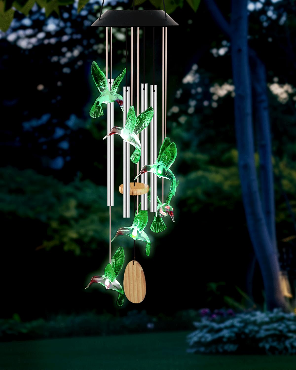 Solar Wind Chimes for Outside, Birthday Gifts for Grandma Mom Wife, Solar Hummingbird Light Outdoor Hanging for Yard Garden Decoration, Automatic Color Changing, Best Gifts for Women, Colored Bird