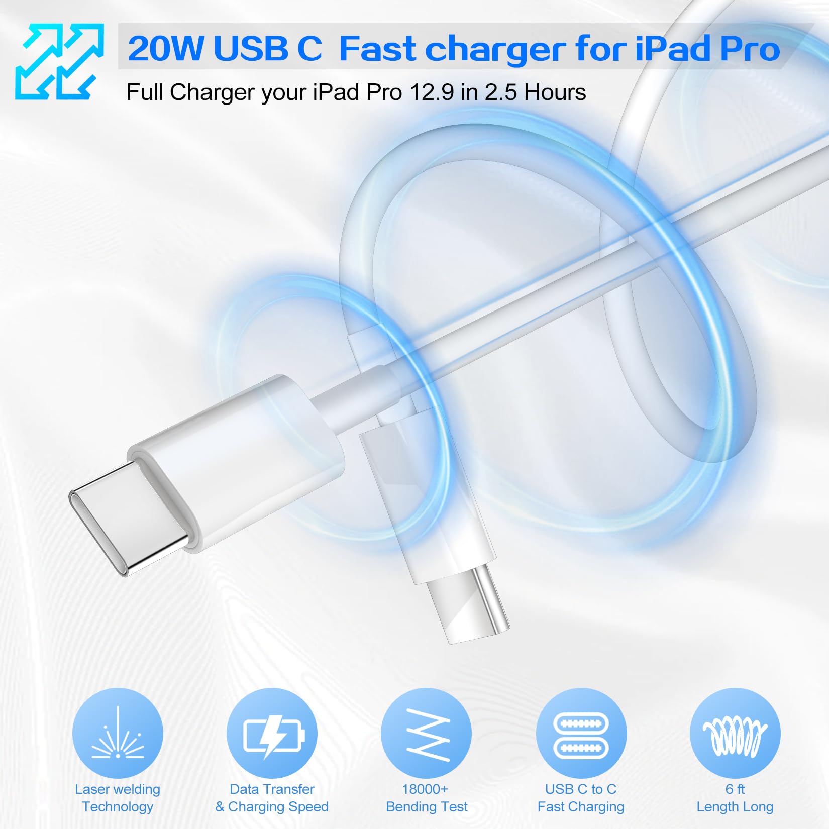 iPhone 16 Charger Fast Charging,20W Super Fast USB C Charger Block,2Pack Quick iPhone 15 Wall Charger Adapter,6FT USB C Charging Cable Cord for iPhone 16 Pro Max/16 Pro/15 Pro Max/15 Plus,iPad Pro/Air