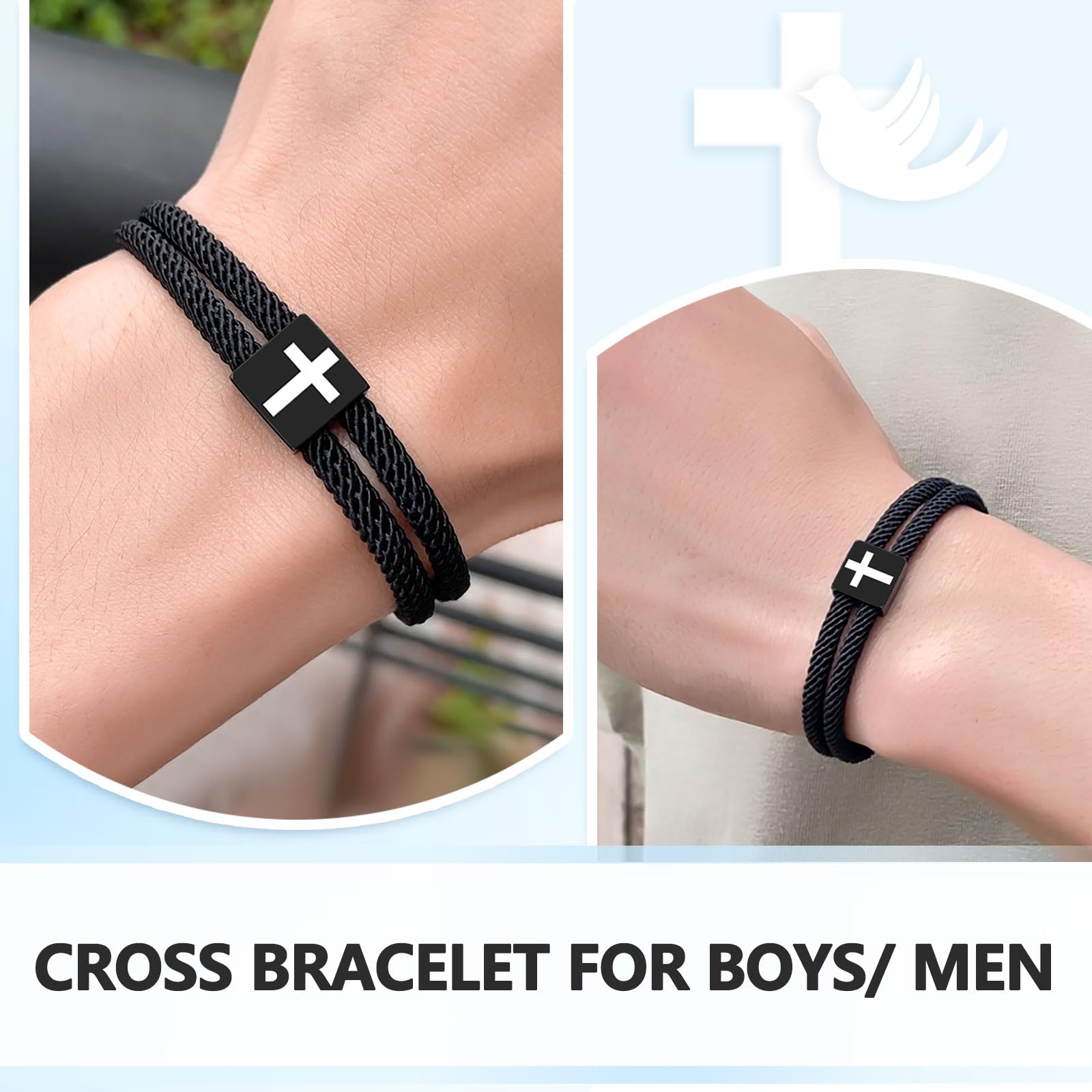 UNGENT THEM Teen Boy Gifts Ideas Cross Bracelet Men Christian Baptism Confirmation Religious Christmas Stocking Stuffers for Teen Boys Teenage 8 10 12 14 16 18 13 Year Old Birthday Gift