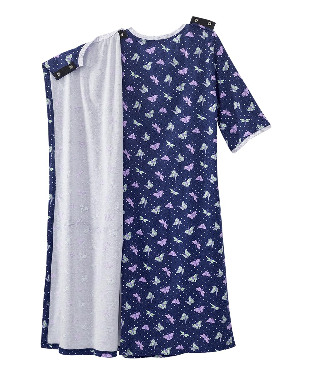 Silverts Hospital Gowns for Women Open Back, Night Gowns for Elderly Women, Adaptive Clothing for Seniors, Elderly Nightgowns, Dementia Clothing - Butterfly Dragonfly MED