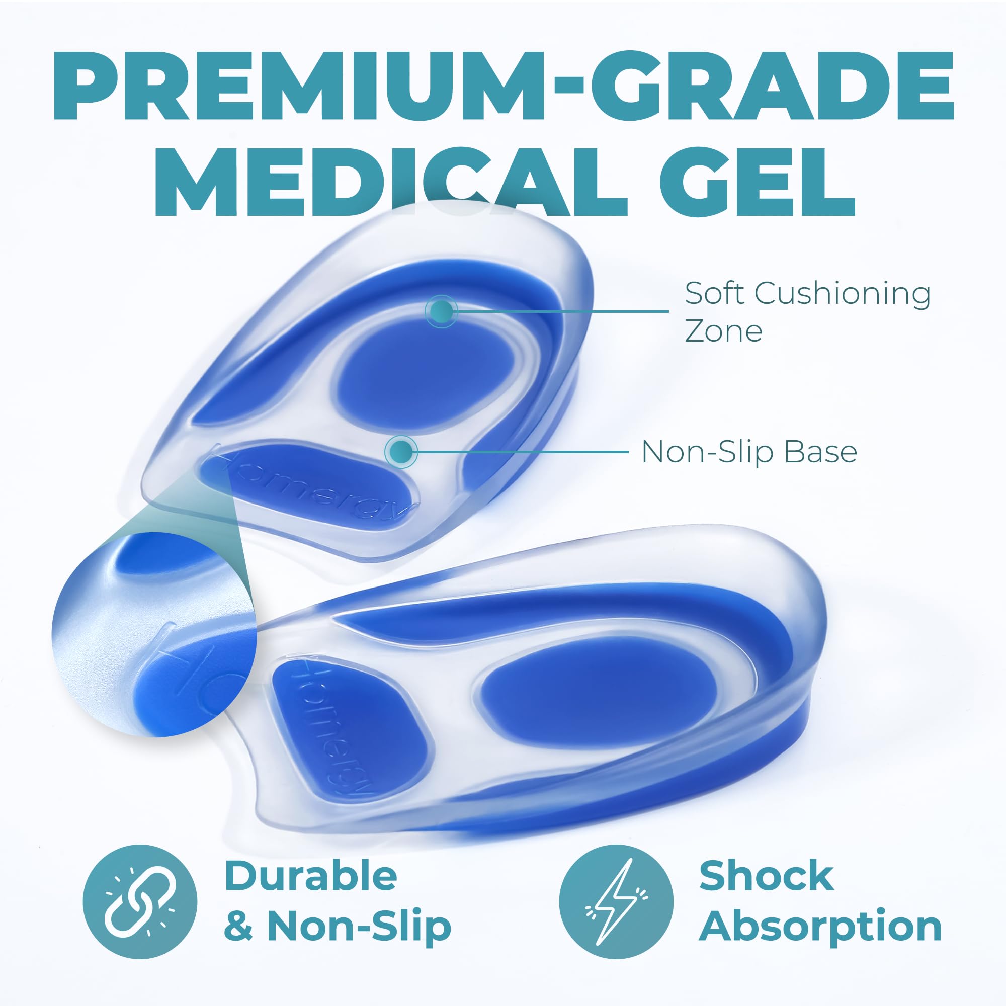 Next Generation Gel Silicone Non-Slip Heel Cups for Foot Pain Relief – 2 Pack Orthotic Inserts for Plantar Fasciitis/Achilles Tendonitis – Durable, Washable, for Men/Women