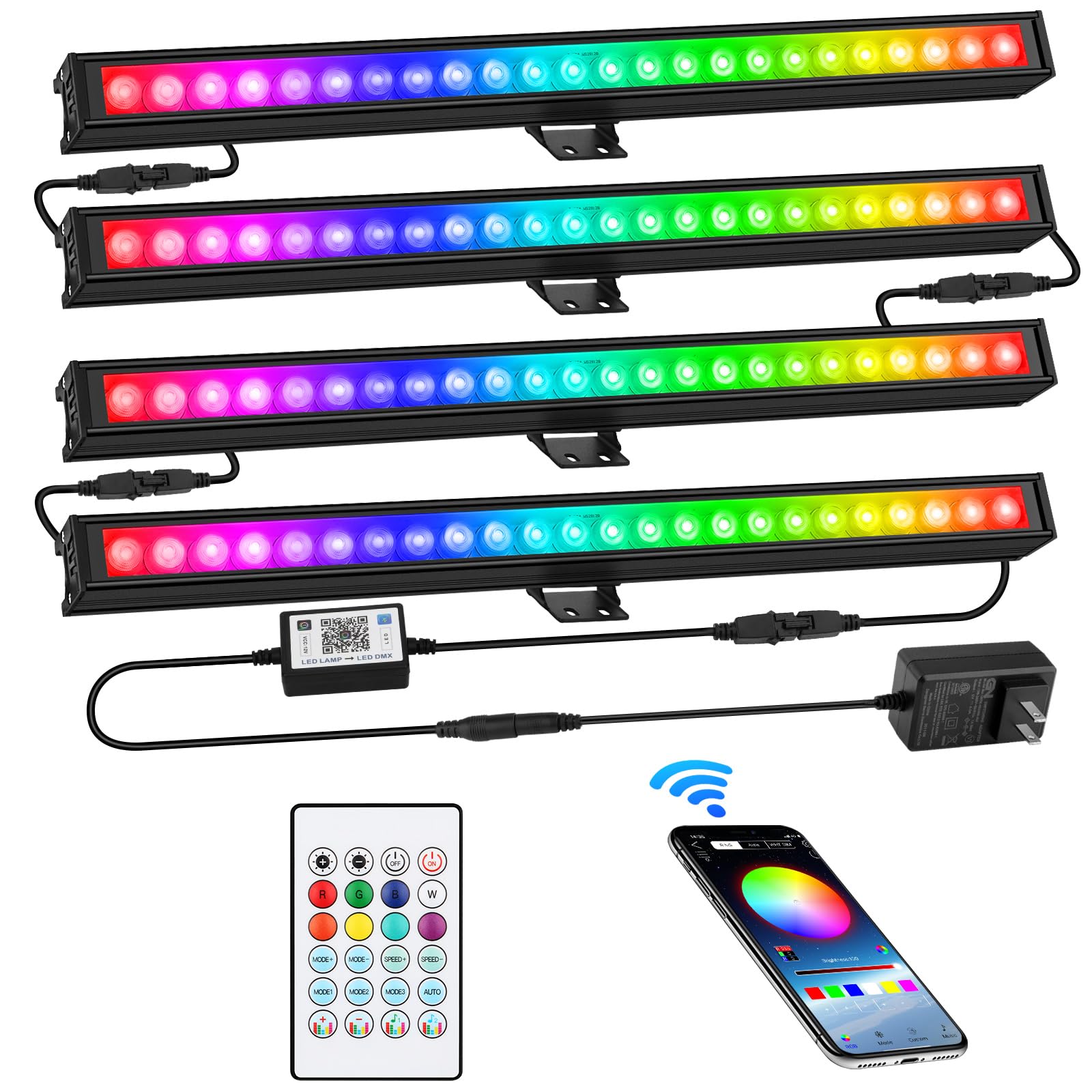 LED Stage DJ Light Bar - OPPSK 16" 18W Dimmable Color Changing Party Lights with APP & Remote Control for Small Stage Parties Birthday Gift KTV Bar Home Room Indoor Decorative Lighting - 4 Pack