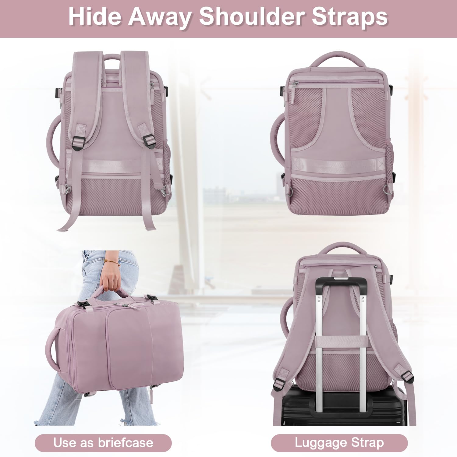 Sinaliy Travel laptop Backpack for Women, Personal Item Size Flight Approved, 16 Inch Laptop Bag with Multi-Pockets, College Computer Bag, Waterproof Carry On Backpack Casual Daypack Backpack