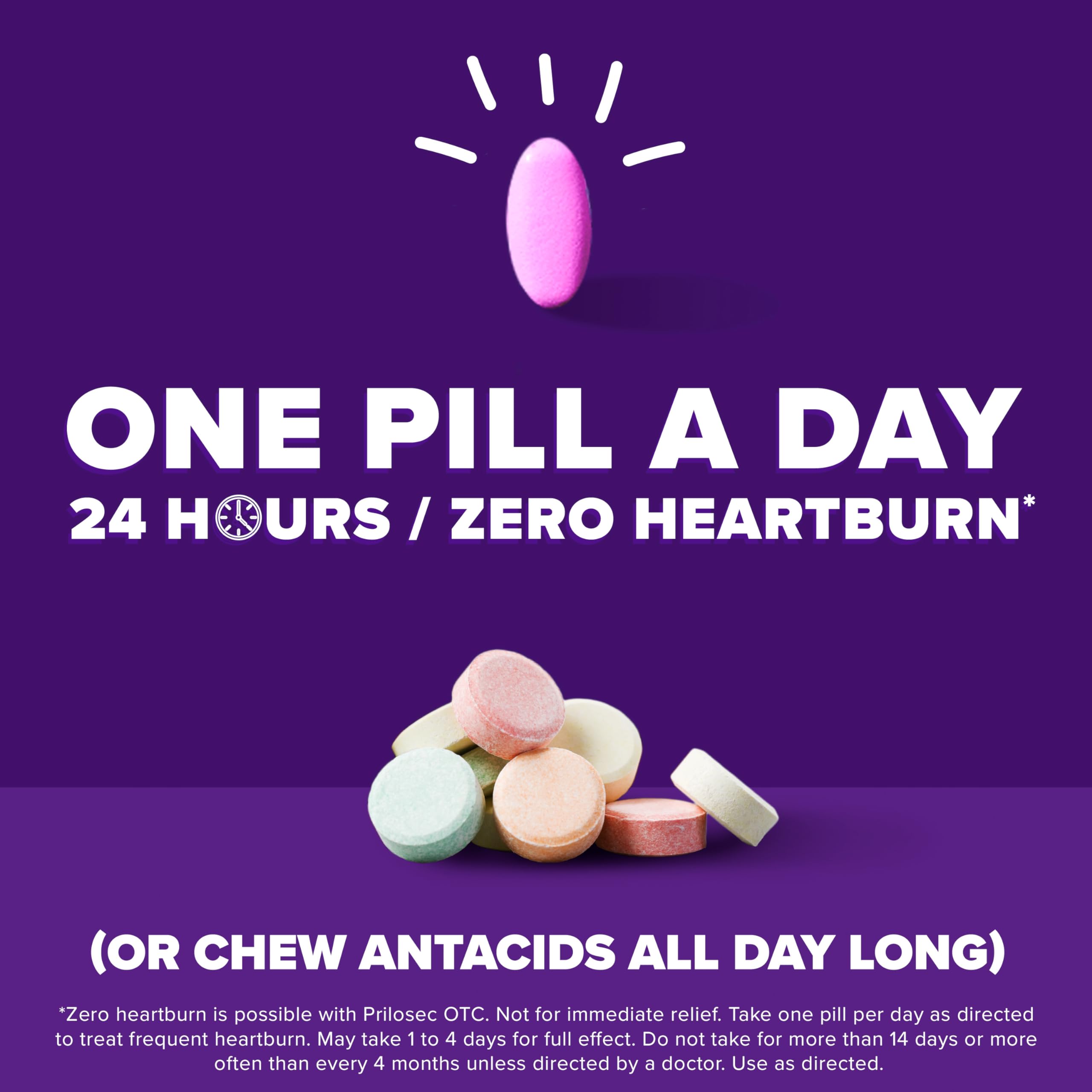 Prilosec OTC, Omeprazole Delayed Release 20mg, Acid Reducer, Treats Frequent Heartburn for 24 Hour Relief, All Day, All Night*, Wildberry Flavor, 20mg, 14 Tablets