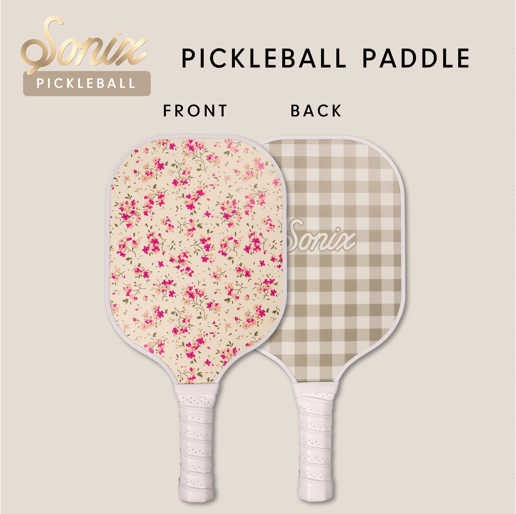 Sonix | Stylish Premium Pickleball Paddle | Fiberglass Surface, Non-Slip Cushion Grip| Single Pickle Ball Racket | Pink Floral Print | Cottage Floral Pink