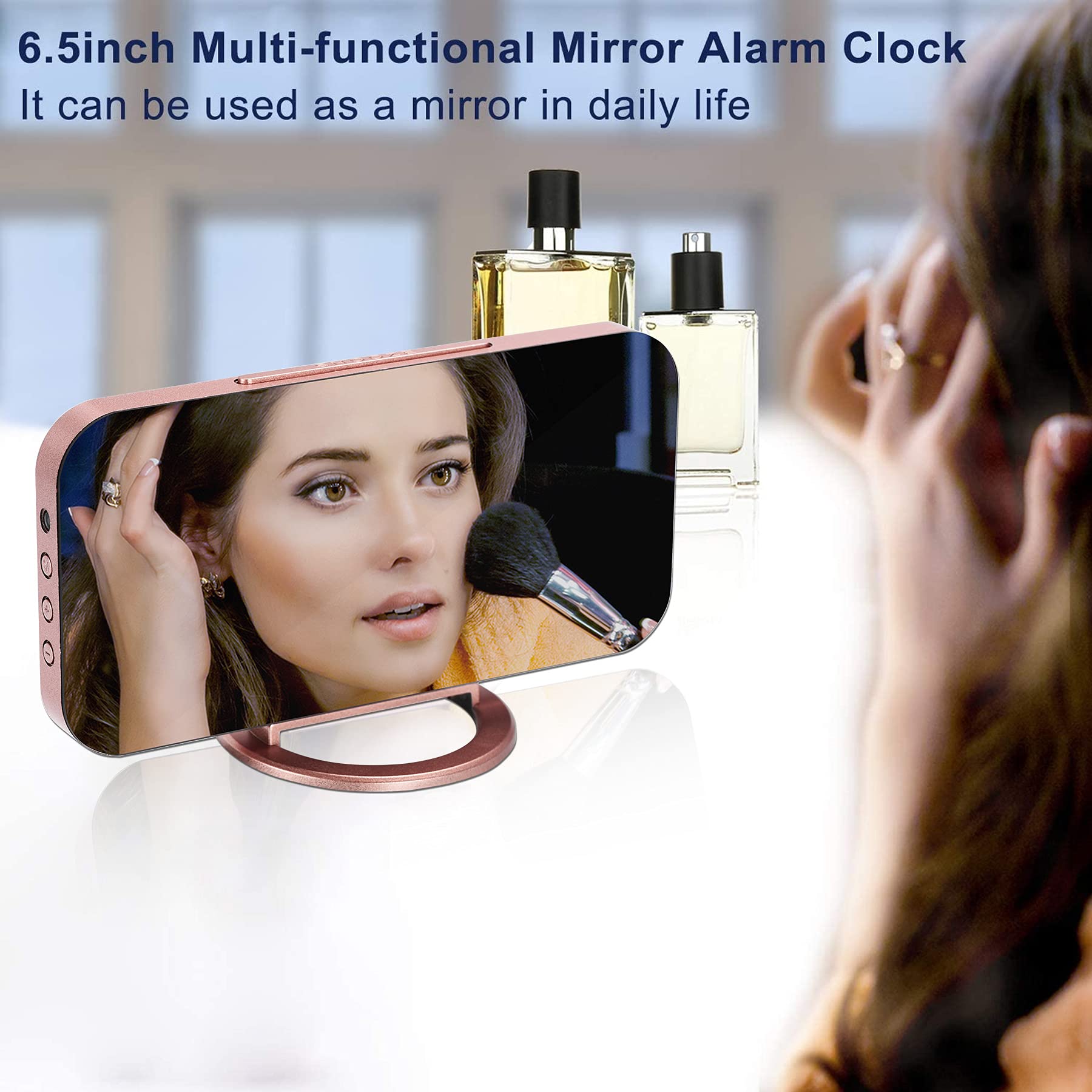 SZELAM Alarm Clock for Bedroom,LED and Mirror Digital Clock Large Display,with Dual USB Charger Ports,Auto Dim,Snooze Mode,Modern Desk/Wall Electronic Clock for Girl Woman Mom Teens - Rose Gold