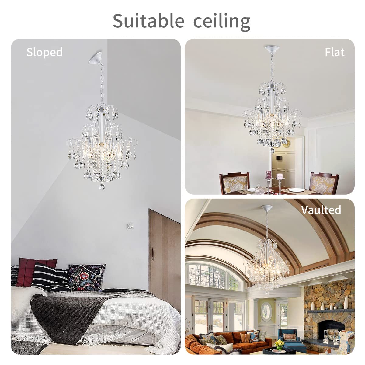 WUZUPS Crystal Chandelier 5-Light Pendant Ceiling Light Modern Lighting Fixture for Bedroom Hallway Bar Kitchen Bathroom, H 22.6'' x W 19.2'', E12 Base, White