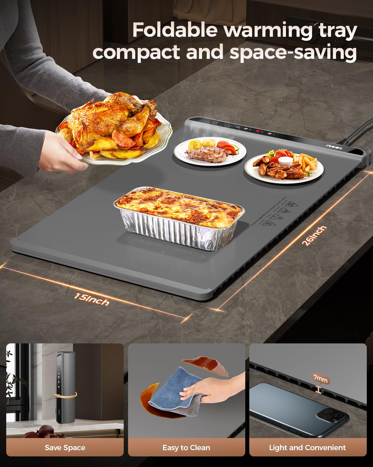 LNNIW Warming Mat for Food,Food Warming Mat,Electric Warming Tray for Buffets Party and Home Daily Use,Heating Fastly in 10s,Portable Design,Timed Function for Your Family.