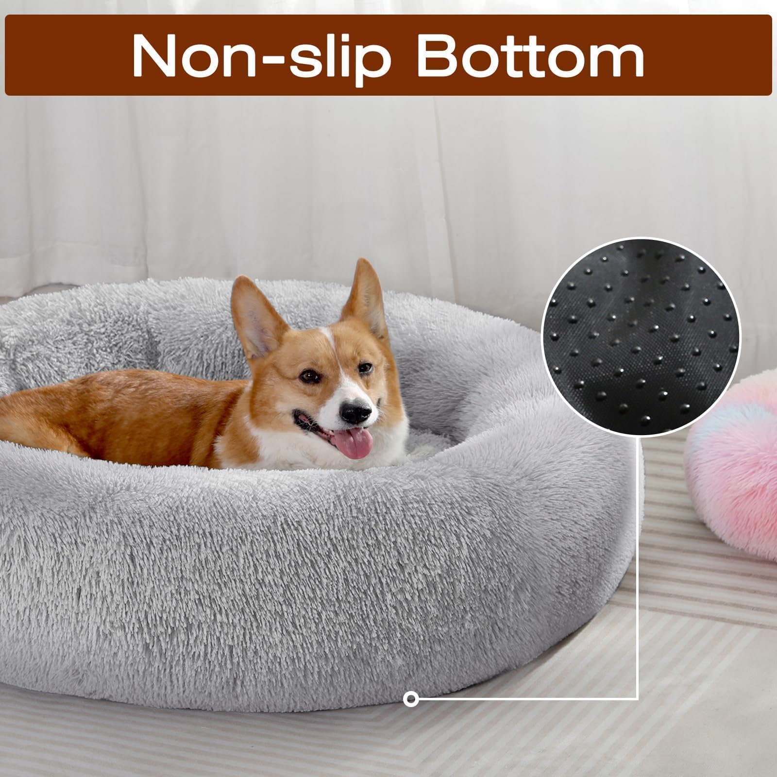 JOLLYVOGUE Dog Beds, Calming Small Dog Bed, Anti-Anxiety Dog Bed for Small Dogs, Fluffy Donut Dog Bed, Cozy Dog Cat Cushion Bed for Small Medium Dogs and Cats (20")