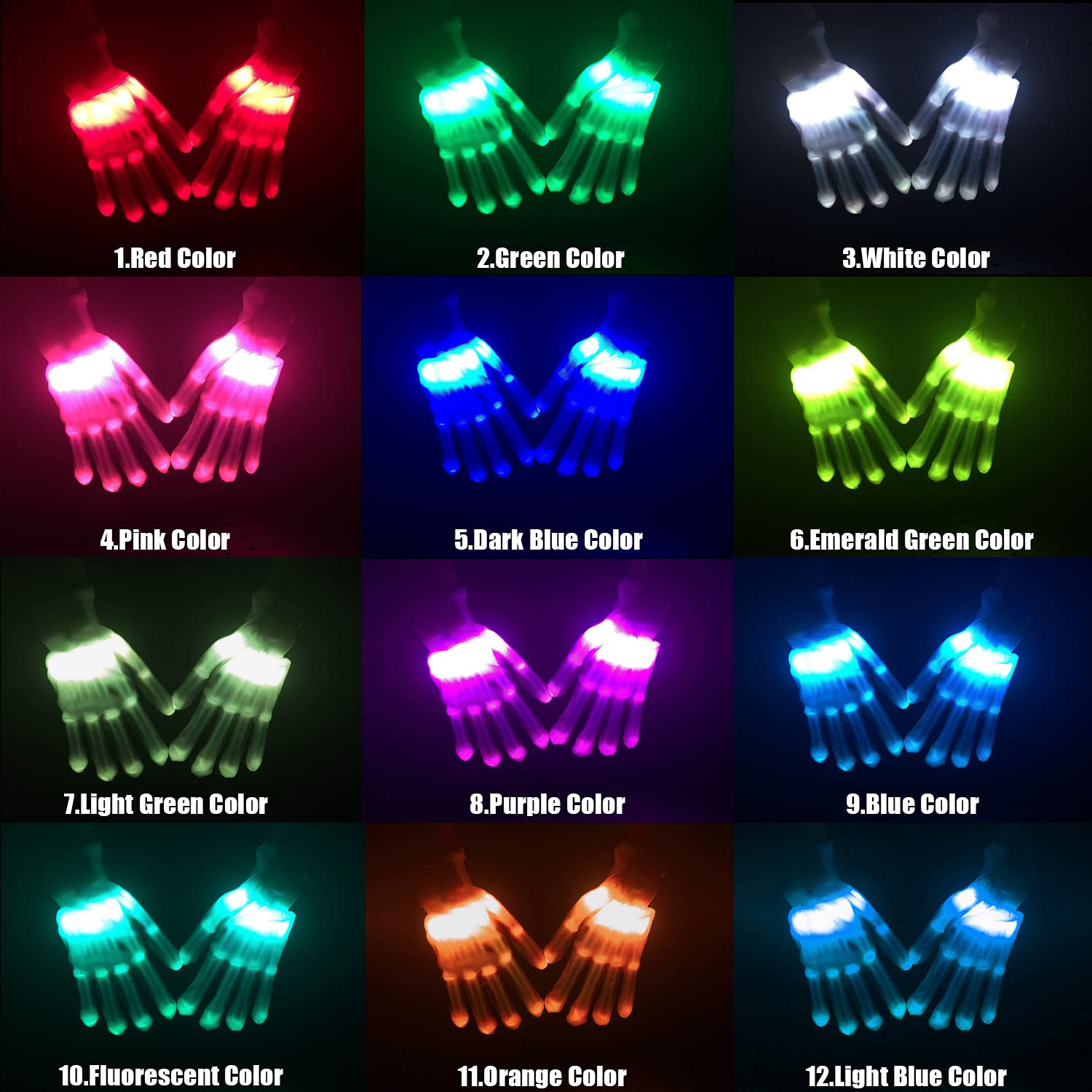 GLEDLOVES LED Gloves,LED Light Up Gloves for Kids Teens and Adults,Toy Gifts for 5-12 Year Old Boy Girl Teenage, Stocking Stuffers for Men Women,12 Colors,in Halloween Chrismas Birthday Party(1Pair/M)