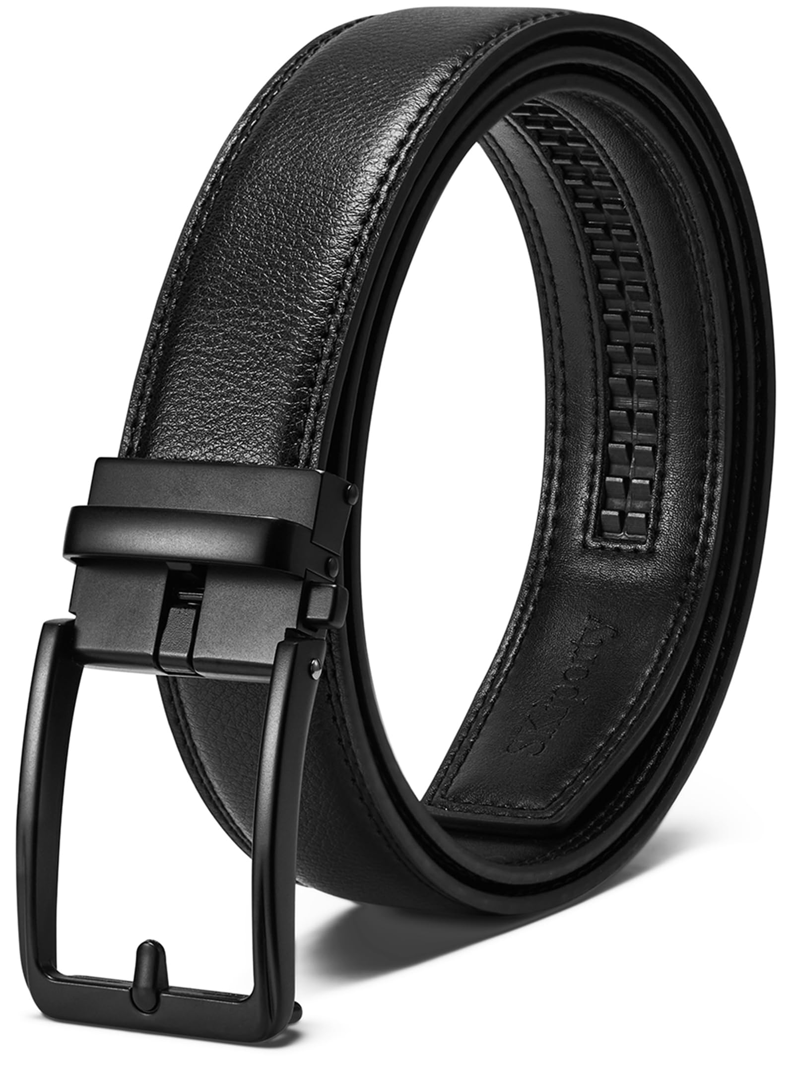 SKiporty Men's Ratchet Belts Leather Comfort Adjustable Click Belt With Slide Buckle for Men Casual Work Jeans Gifts Box
