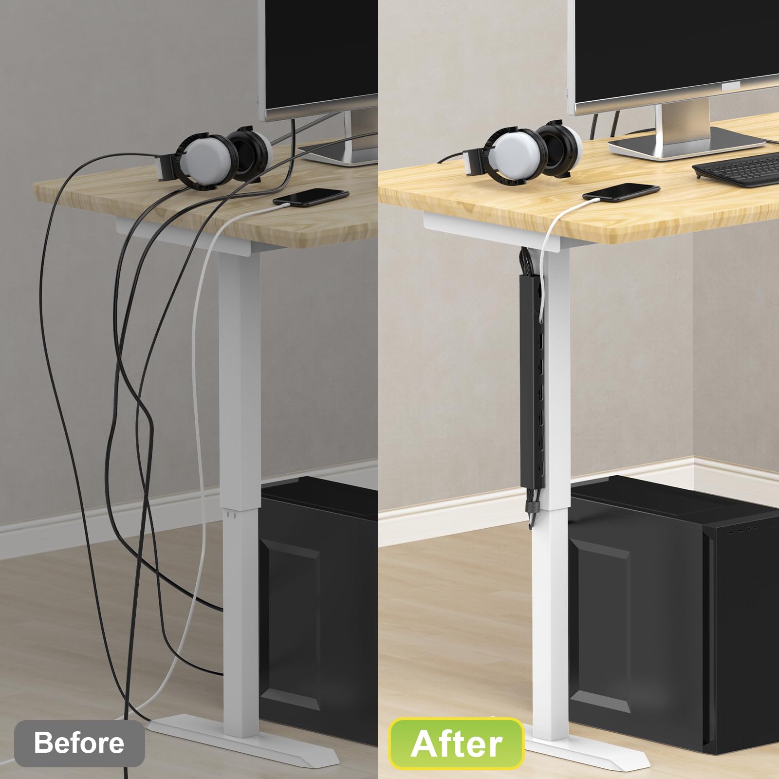 ENONCI 2 Pack Magnetic Cord Organizer,31 (2X15.4) Inch Cable Raceway,Open Slot Cable Management Under Desk,Wire Cover and Desk Cable Holder Organizer for Home & Office,Cord Hider to Hide Tv/Net