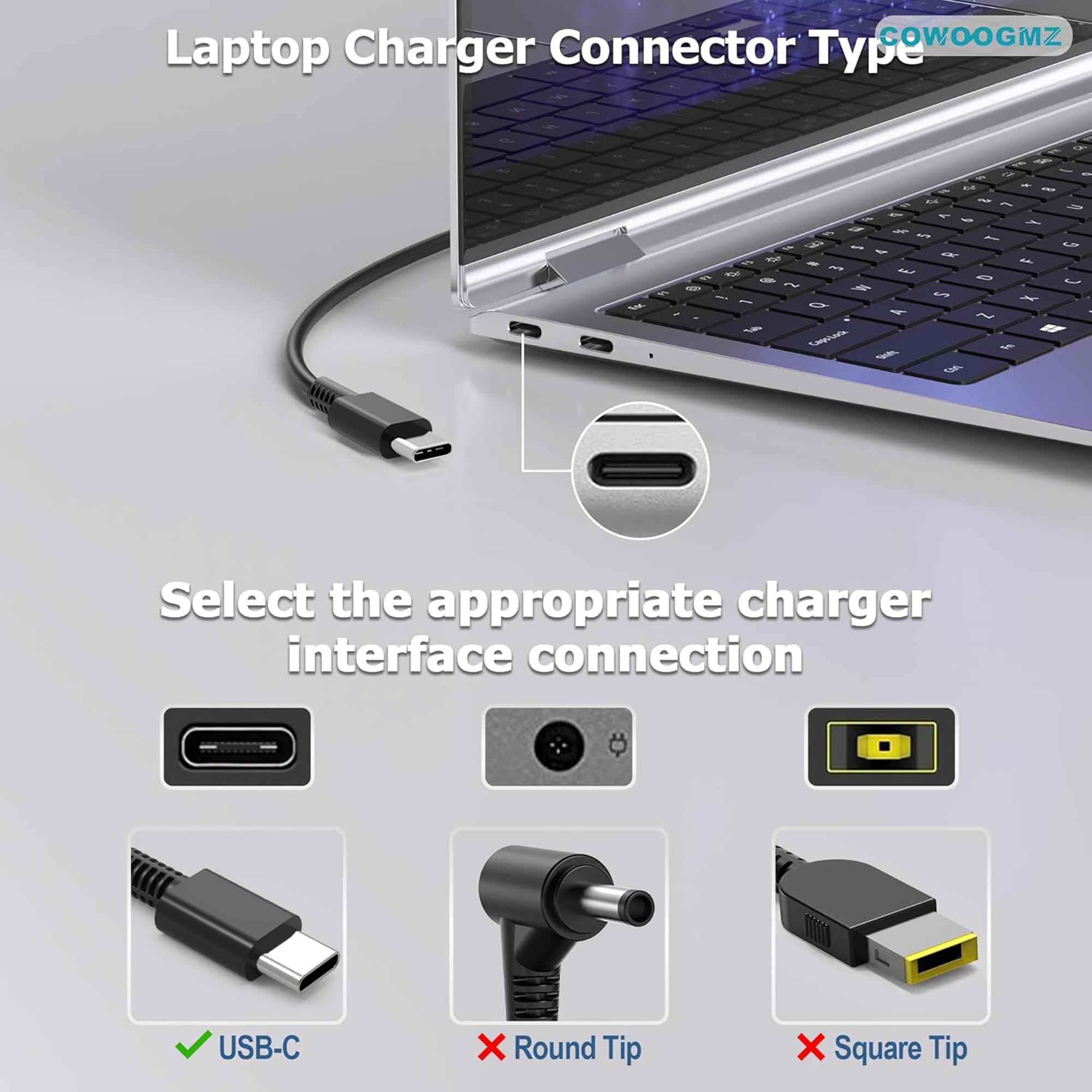 COWOOGMZ 65W USB C Laptop Charger Compatible with Lenovo ThinkPad X1 X13 T14 T15 E14 E15 T480s T490 E480 Yoga 7i 9i Thinkbook 13s 14 15 16 Plus G4 65W 45W Computer Charger USB Type C AC Power Adapter