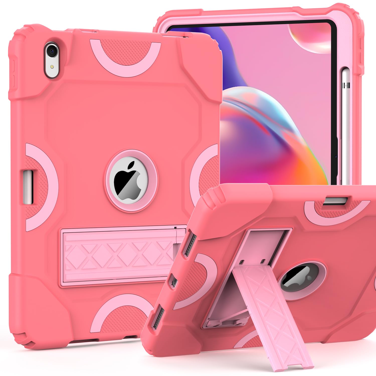 Grifobes for iPad 10th Generation Case 10.9 inch 2022, iPad 10th Case with Pencil Holder Heavy Duty Shockproof Rugged Protective Cover with Kickstand for Girls Kids Rose Pink