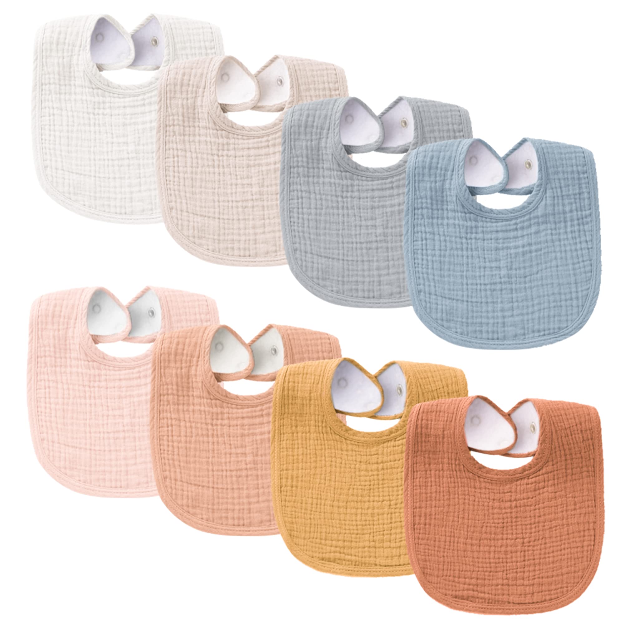 Konssy Muslin Baby Bibs 8 Pack Baby Bandana Drool Bibs Cotton for Unisex Boys Girls, 8 Solid Colors Set for Teething and Drooling