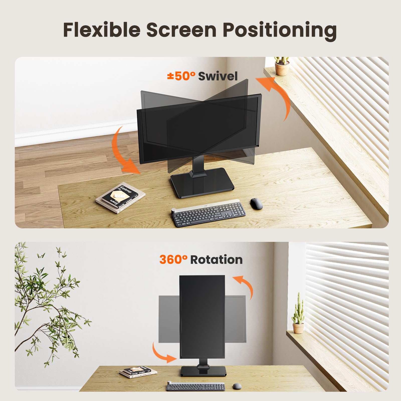 ErGear Single Monitor Stand for 13-34 inch Screens up to 44 lbs, Free-Standing Monitor Riser with 5 Height Settings, Tabletop Monitor Stand with Tempered Glass Base, Max VESA 100x100mm, EGTVS29
