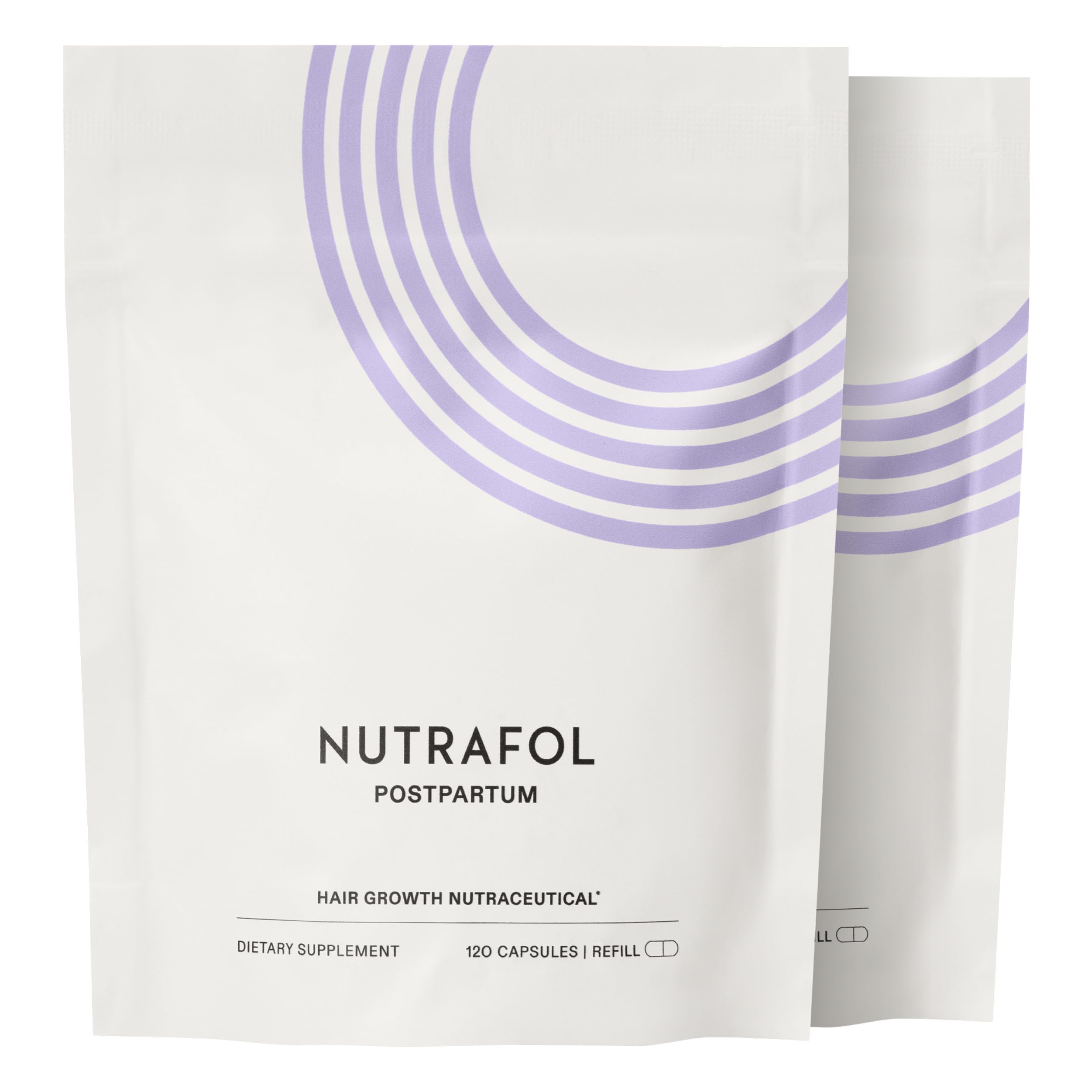 Nutrafol Postpartum Hair Growth Supplements, Clinically Tested for Visibly Thicker Hair and Less Shedding, Breastfeeding-Friendly - 2 Month Supply, 2 Refill Pouches