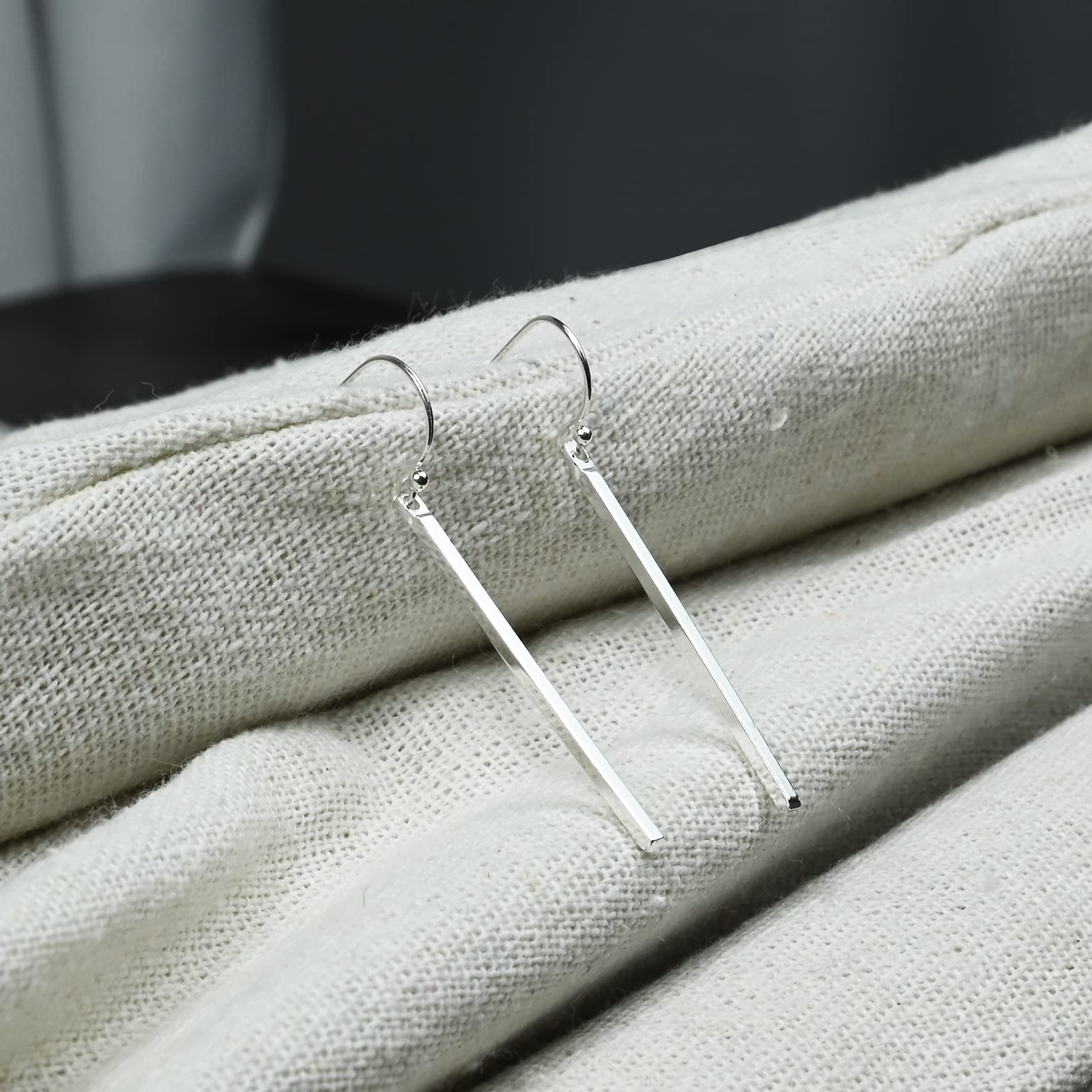 Handmade 925 Sterling Silver Dangle Earrings Hypoallergenic Stick Drop Earrings Minimal Long Vertical Bar Dangling Earrings for Women Fashion Trendy - silver