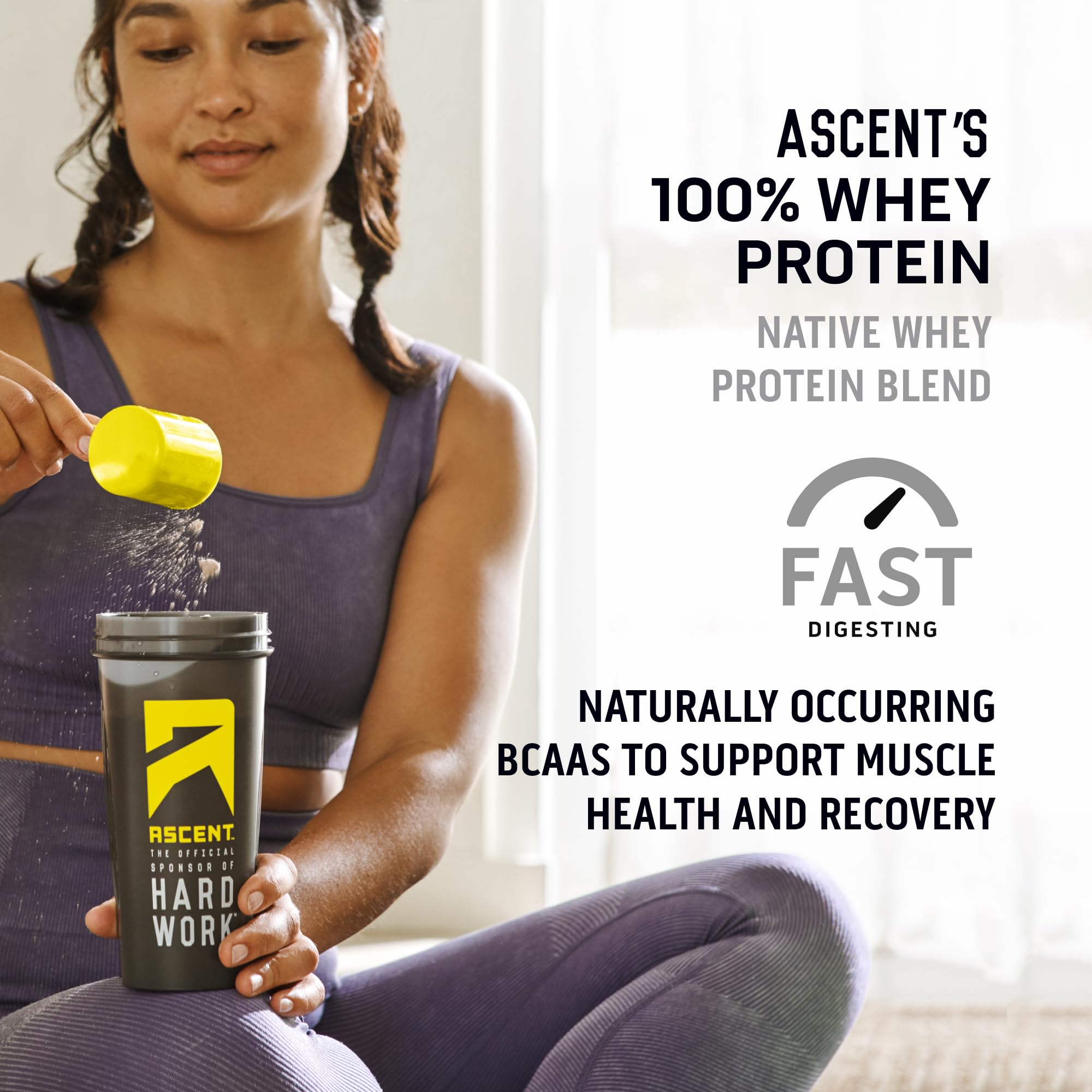 Ascent 100% Whey Protein Powder - Post Workout Whey Protein Isolate, Zero Artificial Flavors & Sweeteners, Gluten Free, 5.5g BCAA, 2.6g Leucine, Essential Amino Acids, Chocolate Peanut Butter 2 lb