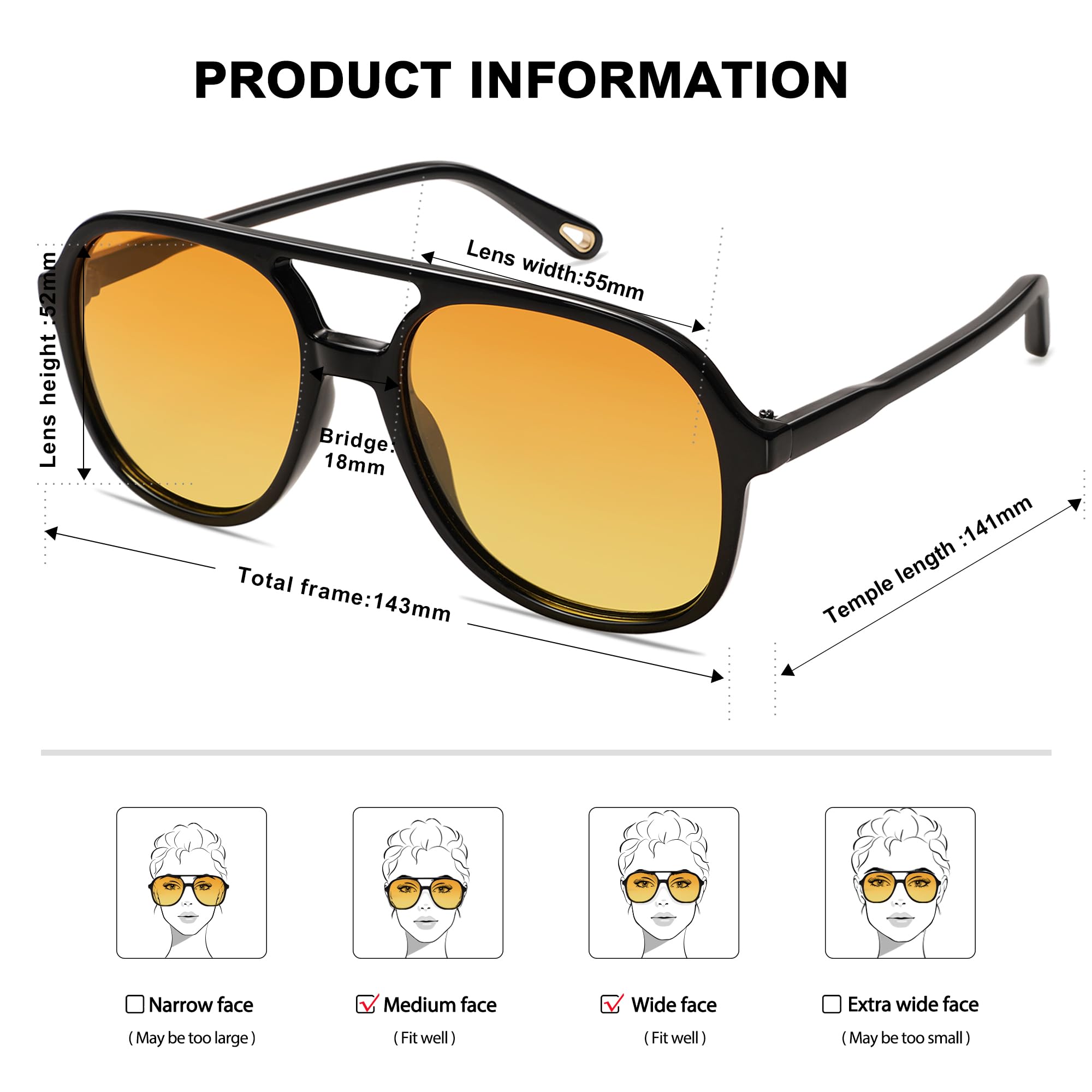 SOJOS Retro Polarized Aviator Sunglasses Womens Mens Classic 70s Vintage Trendy Square Aviators SJ2174, Dark Black/Yellow Tint